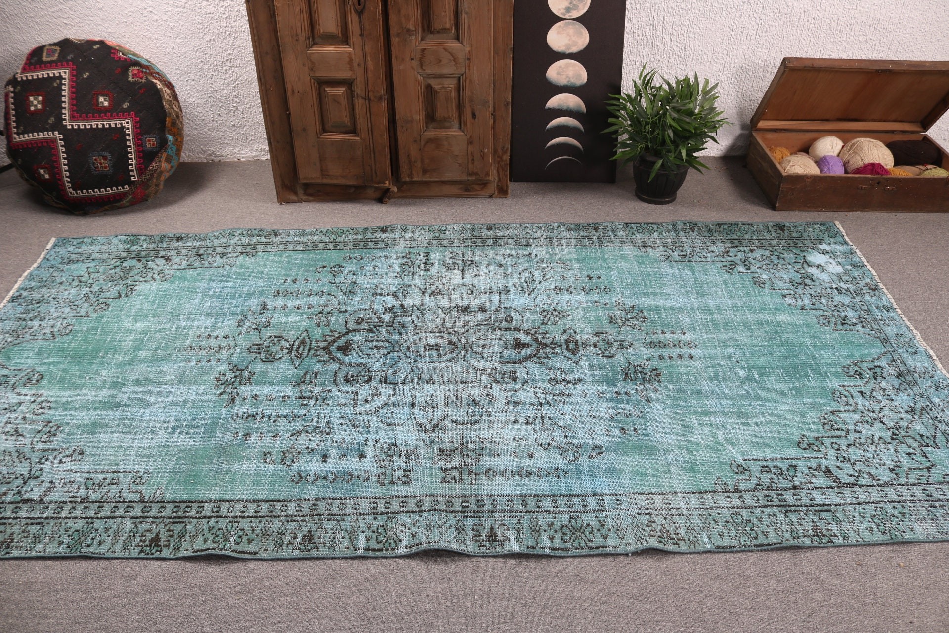 Green Cool Rugs, Vintage Rug, Living Room Rugs, Modern Rugs, Turkish Rugs, 4.5x9 ft Large Rugs, Rugs for Bedroom, Moroccan Rugs, Salon Rug