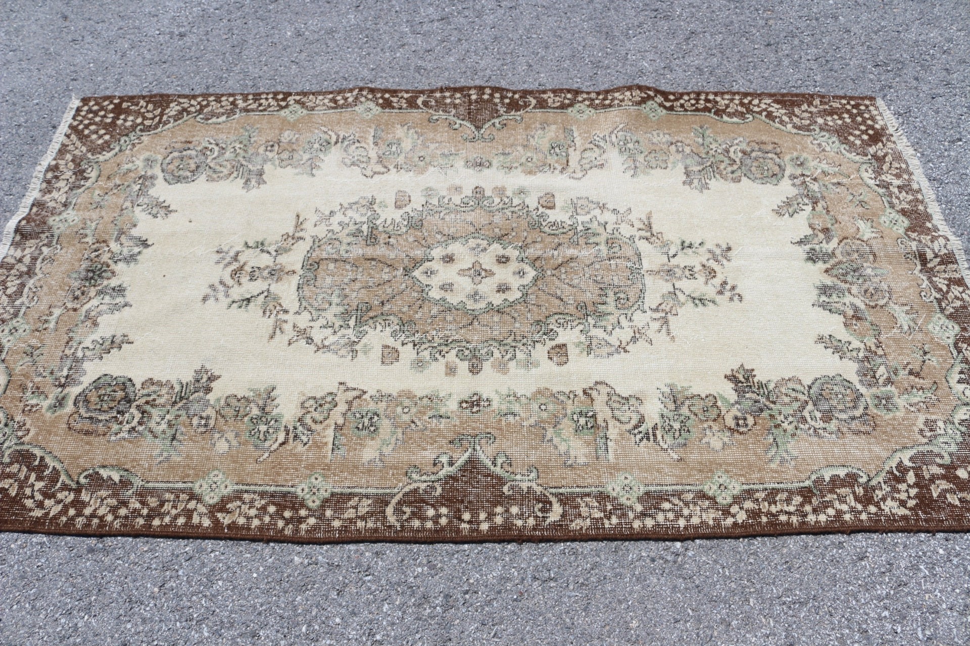 Dorm Rug, Living Room Rug, Beige Bedroom Rug, Turkish Rugs, Wool Rugs, Oushak Rug, Vintage Rugs, Rugs for Floor, 3.8x6.9 ft Area Rug