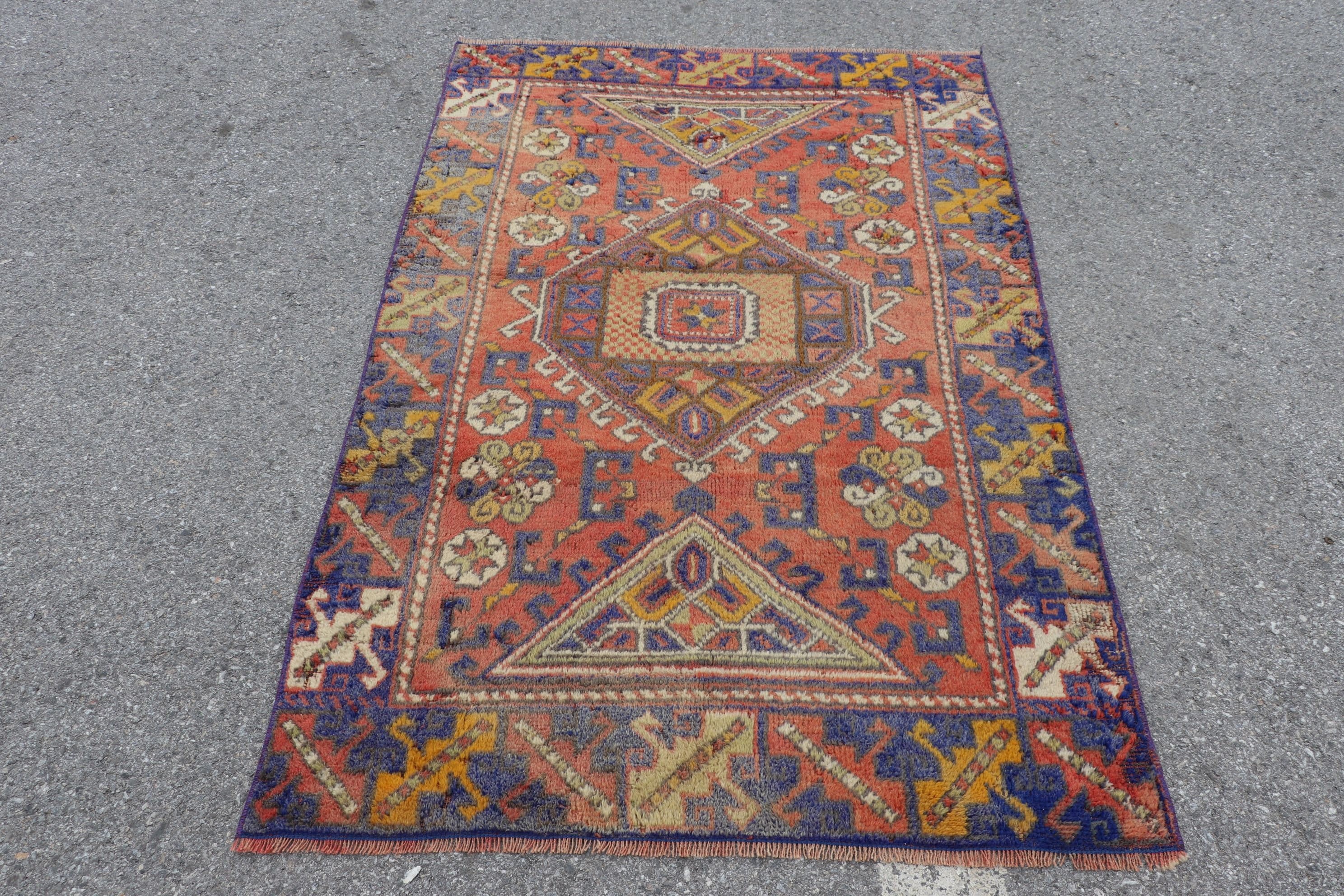Moroccan Rug, Oriental Rug, Turkish Rugs, Vintage Rug, Entry Rugs, Outdoor Rugs, Kitchen Rugs, Orange  3.6x5.5 ft Accent Rugs