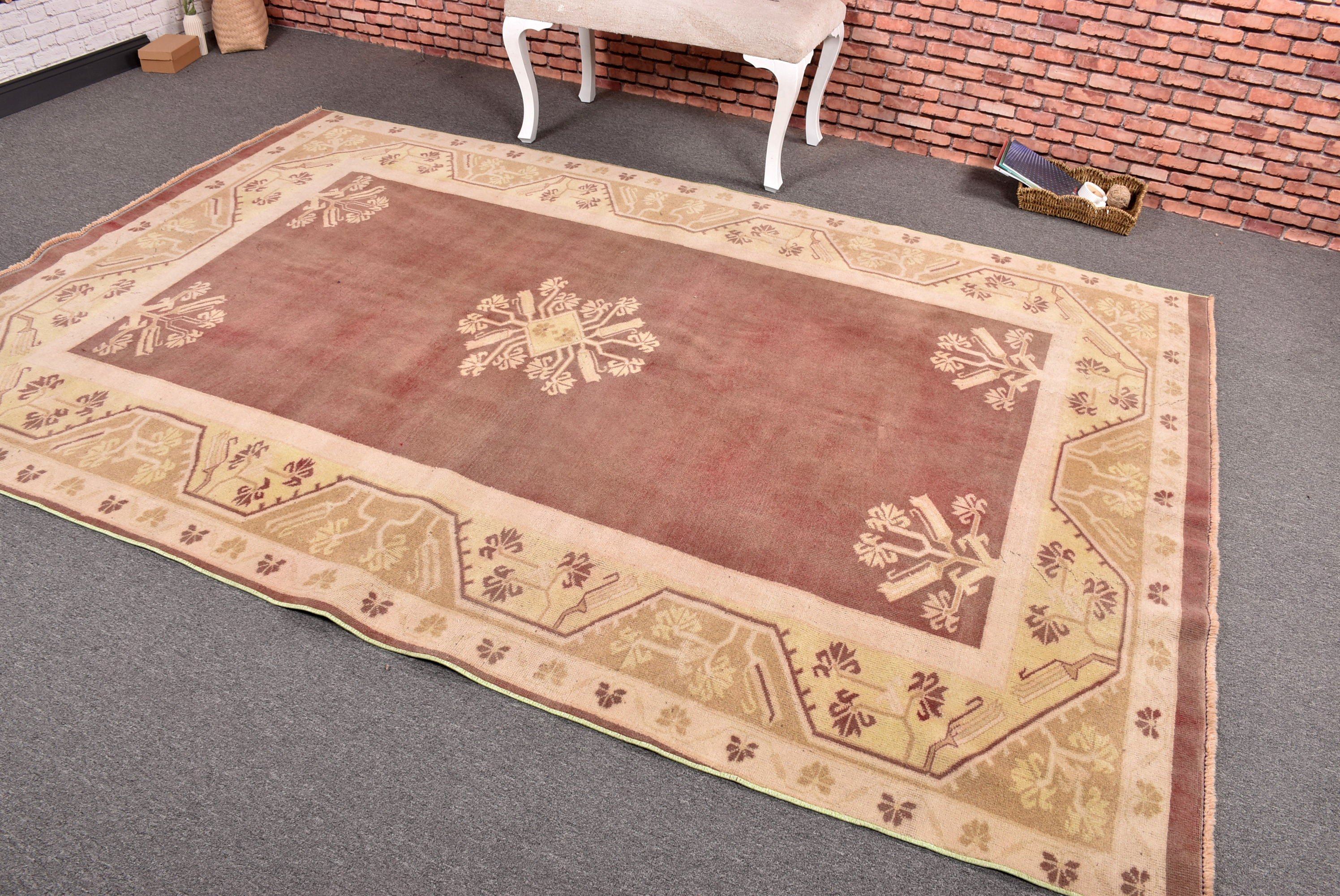 Vintage Halı, Yatak Odası Halısı, Mor Düz Dokuma Halılar, Anadolu Halısı, Türk Halısı, 6.1x9.2 ft Büyük Halı, Büyük Boho Halıları, Yün Halısı, Aztek Halıları