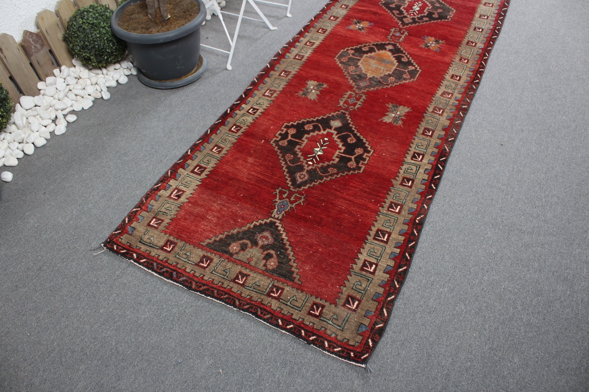 Mutfak Halısı, Vintage Halı, Mutfak Halıları, Türk Halısı, Yün Halı, 3.1x11 ft Yolluk Halısı, Kırmızı Anadolu Halıları, Merdiven Halısı