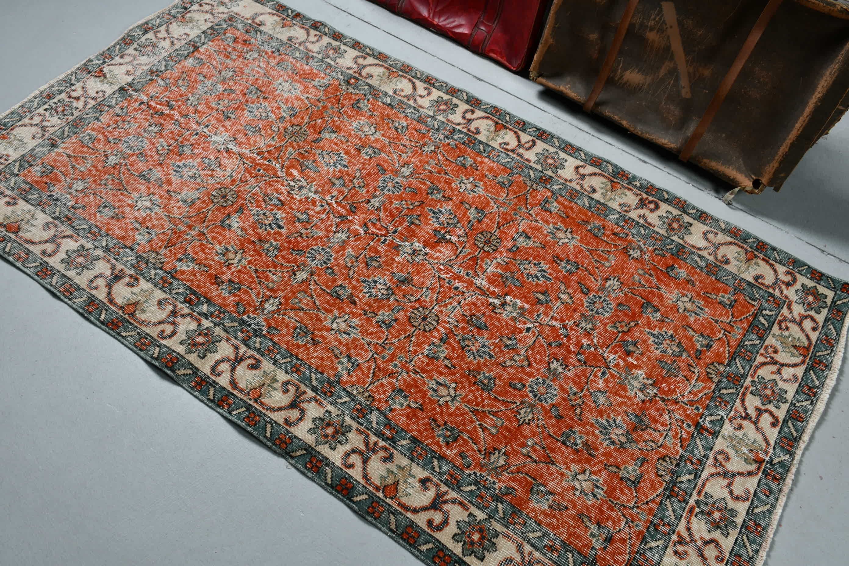 Living Room Rug, Orange Floor Rug, Rugs for Indoor, Turkish Rug, Vintage Rug, Indoor Rugs, Kitchen Rug, 3.7x6.7 ft Area Rug