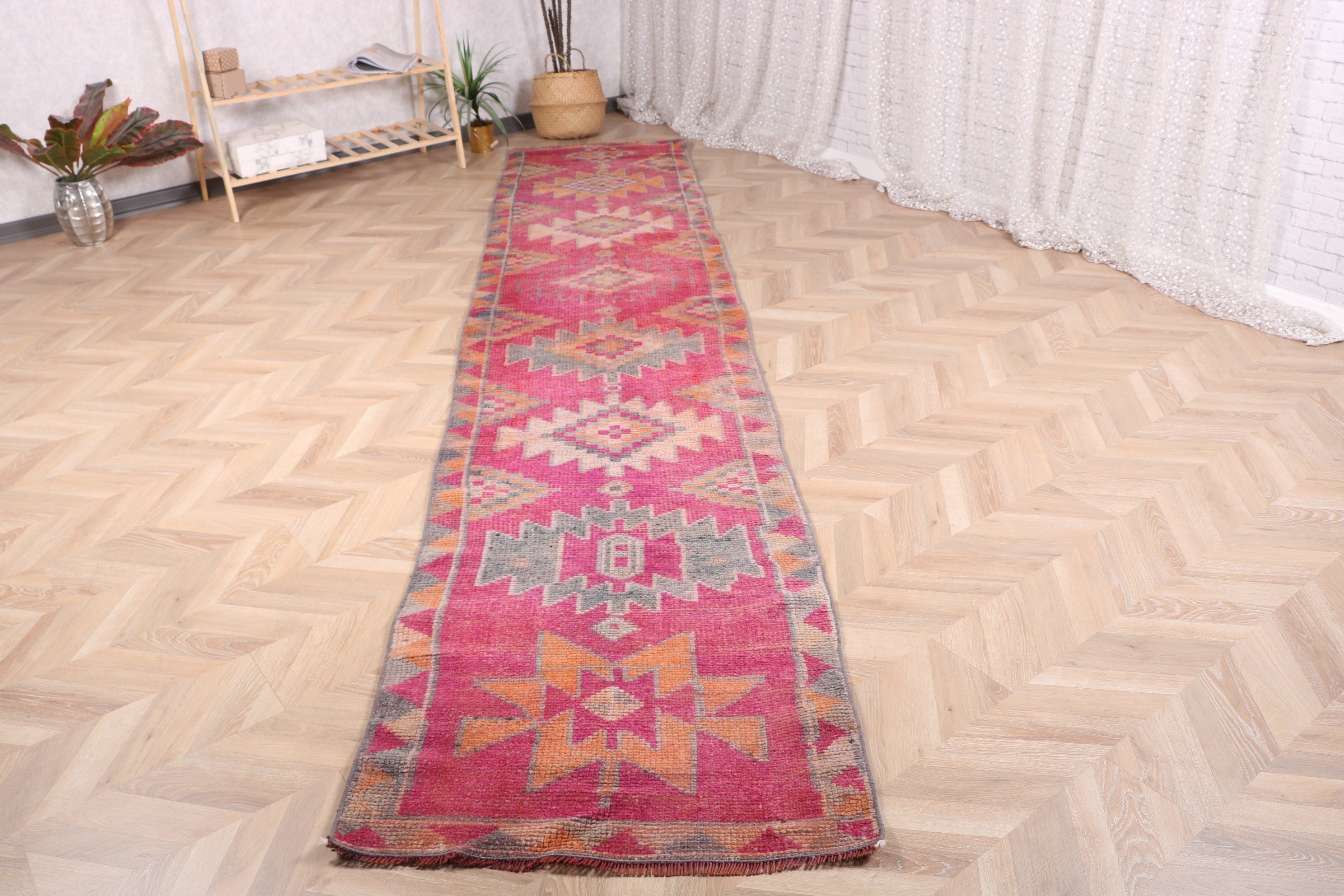 Vintage Halı, Modern Halılar, Merdiven Halısı, Koridor Halıları, Pembe 2,8x12,9 ft Runner Halıları, Türk Halısı, Aztek Halısı, Oushak Halıları