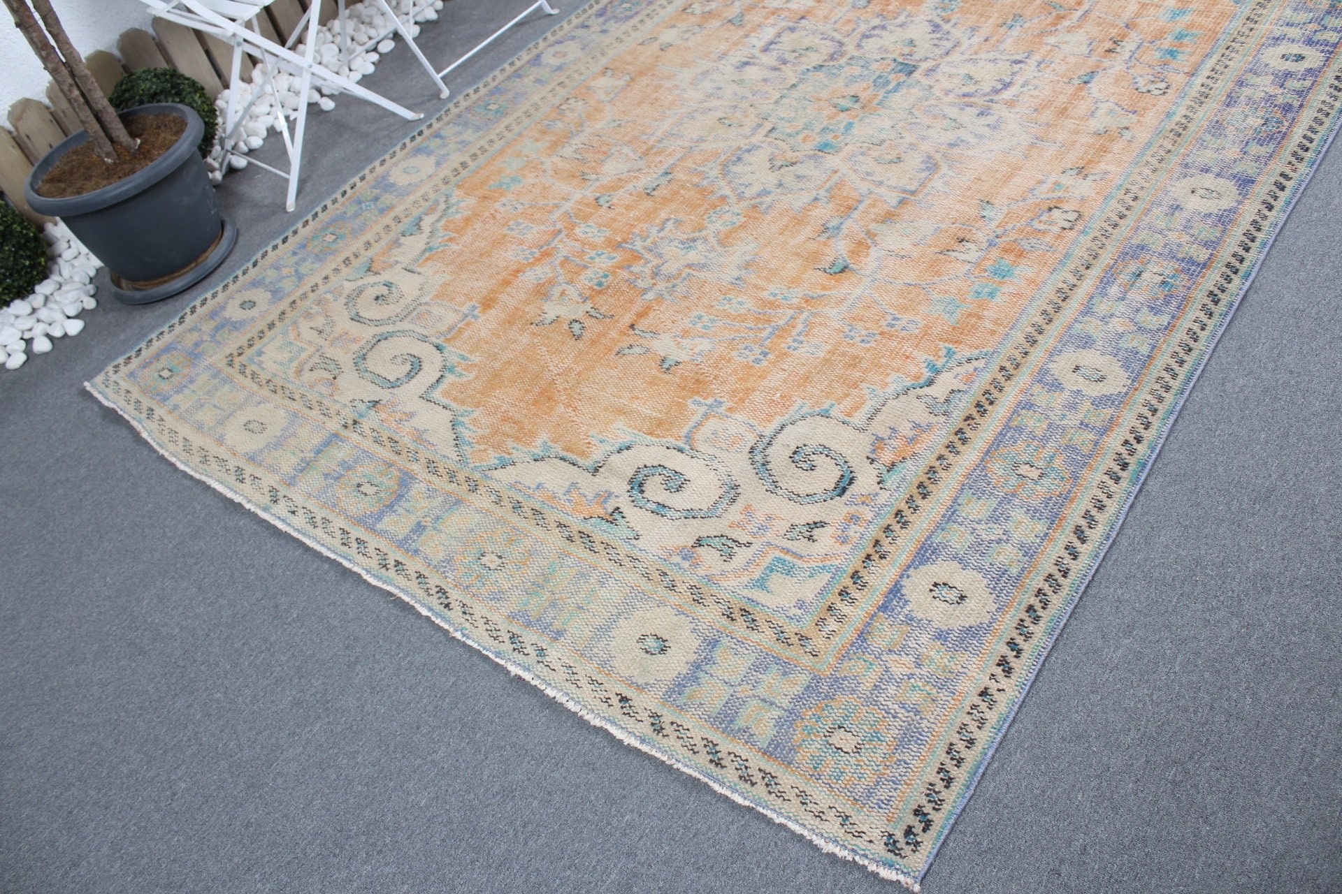 Moroccan Rug, Vintage Rug, Floor Rug, Dining Room Rug, Orange Home Decor Rugs, Living Room Rug, Turkish Rug, 6.4x9.8 ft Large Rugs, Old Rug