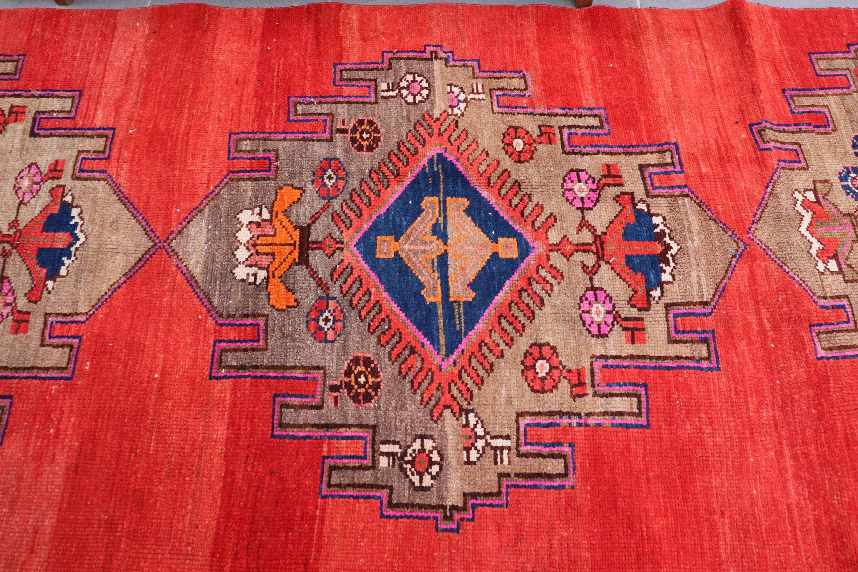 Pale Rug, 4.1x11.9 ft Runner Rug, Turkish Rugs, Kitchen Rug, Vintage Rug, Bedroom Rug, Red Cool Rug, Rugs for Kitchen