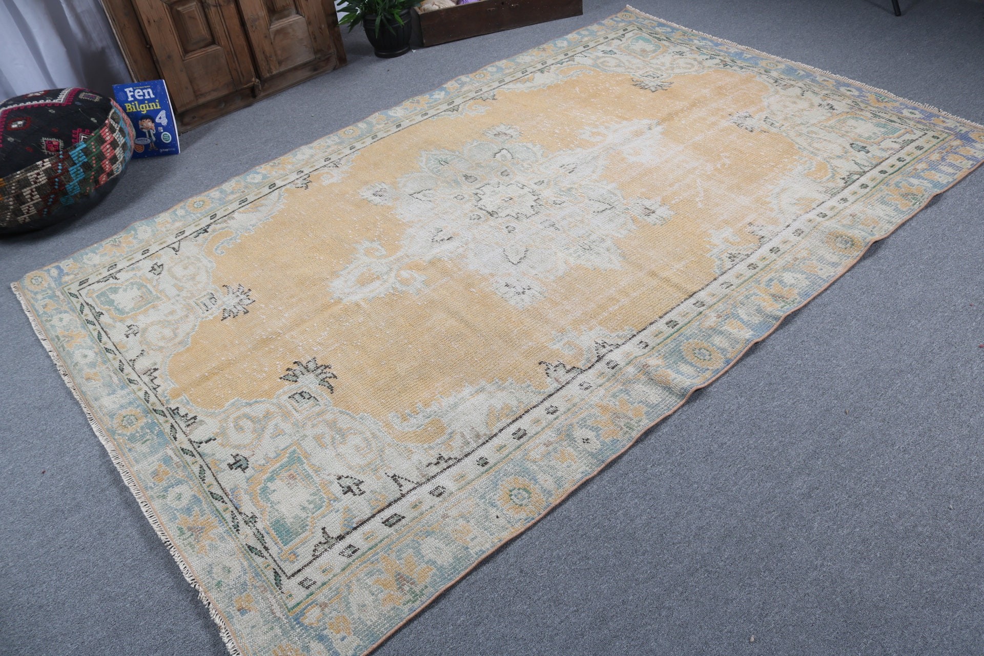 Boho Rugs, Yellow Bedroom Rugs, 5.8x8.7 ft Large Rugs, Moroccan Rug, Large Oushak Rugs, Salon Rugs, Bedroom Rugs, Vintage Rugs, Turkish Rug