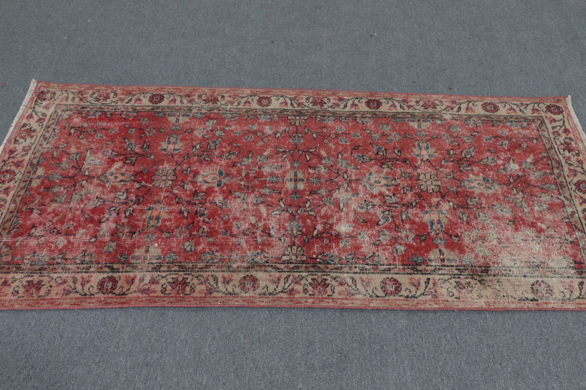 Türk Halısı, Giriş Halısı, Vintage Halı, Kırmızı Yün Halı, Yatak Odası Halısı, Oryantal Halı, Giriş Halıları, El Dokuma Halılar, 2,9x6,6 ft Vurgu Halısı