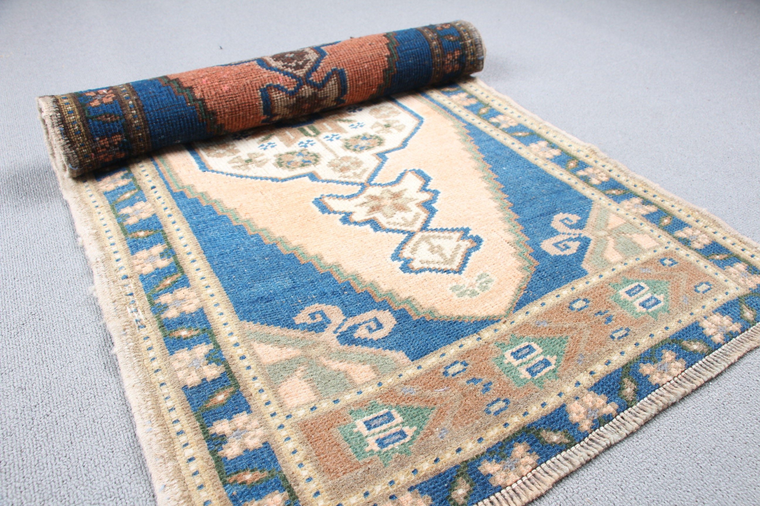 1.7x3.3 ft Small Rugs, Vintage Rug, Rugs for Kitchen, Nursery Rug, Hand Woven Rug, Turkish Rugs, Bedroom Rugs, Blue Cool Rugs