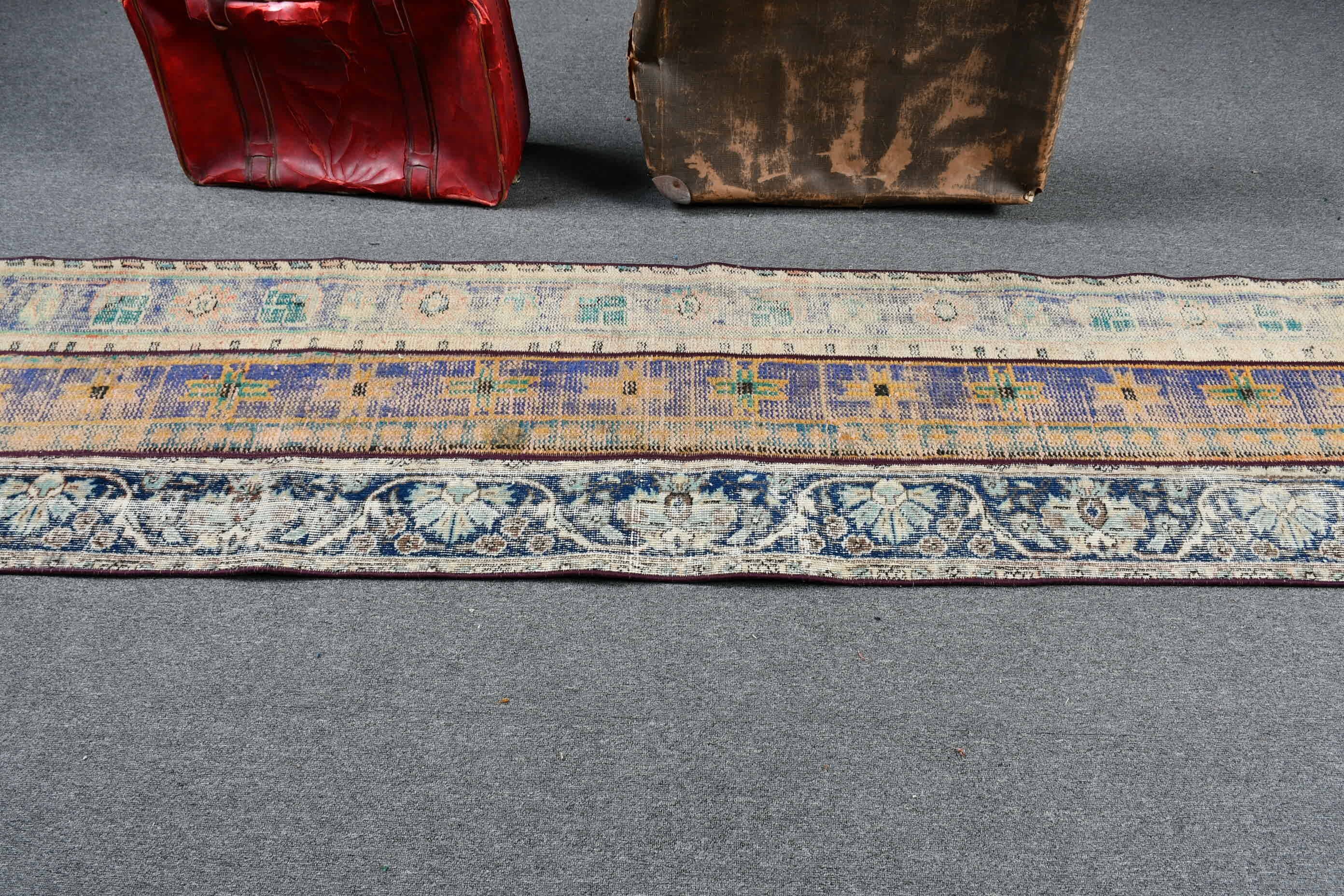 Hallway Rug, Vintage Rugs, Rugs for Hallway, Wool Rug, 2.2x8.6 ft Runner Rugs, Cool Rug, Kitchen Rug, Turkish Rug, Blue Home Decor Rugs