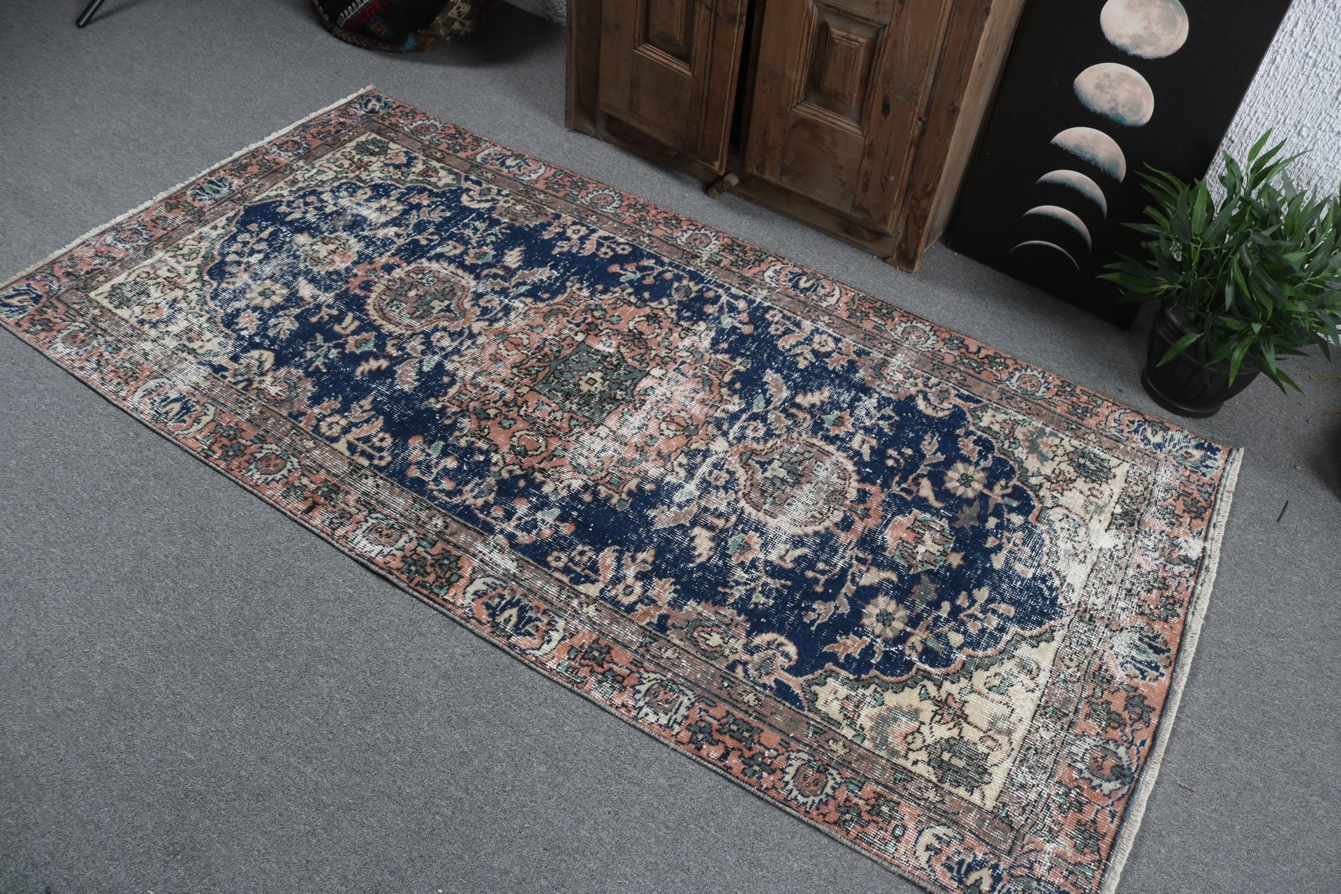 Accent için Halılar, 3,3x6,7 ft Accent Halıları, Mavi Boho Halısı, Havalı Halı, Giriş Halısı, Aztek Halısı, Türk Halısı, Oushak Halısı, Yatak Odası Halıları, Vintage Halılar