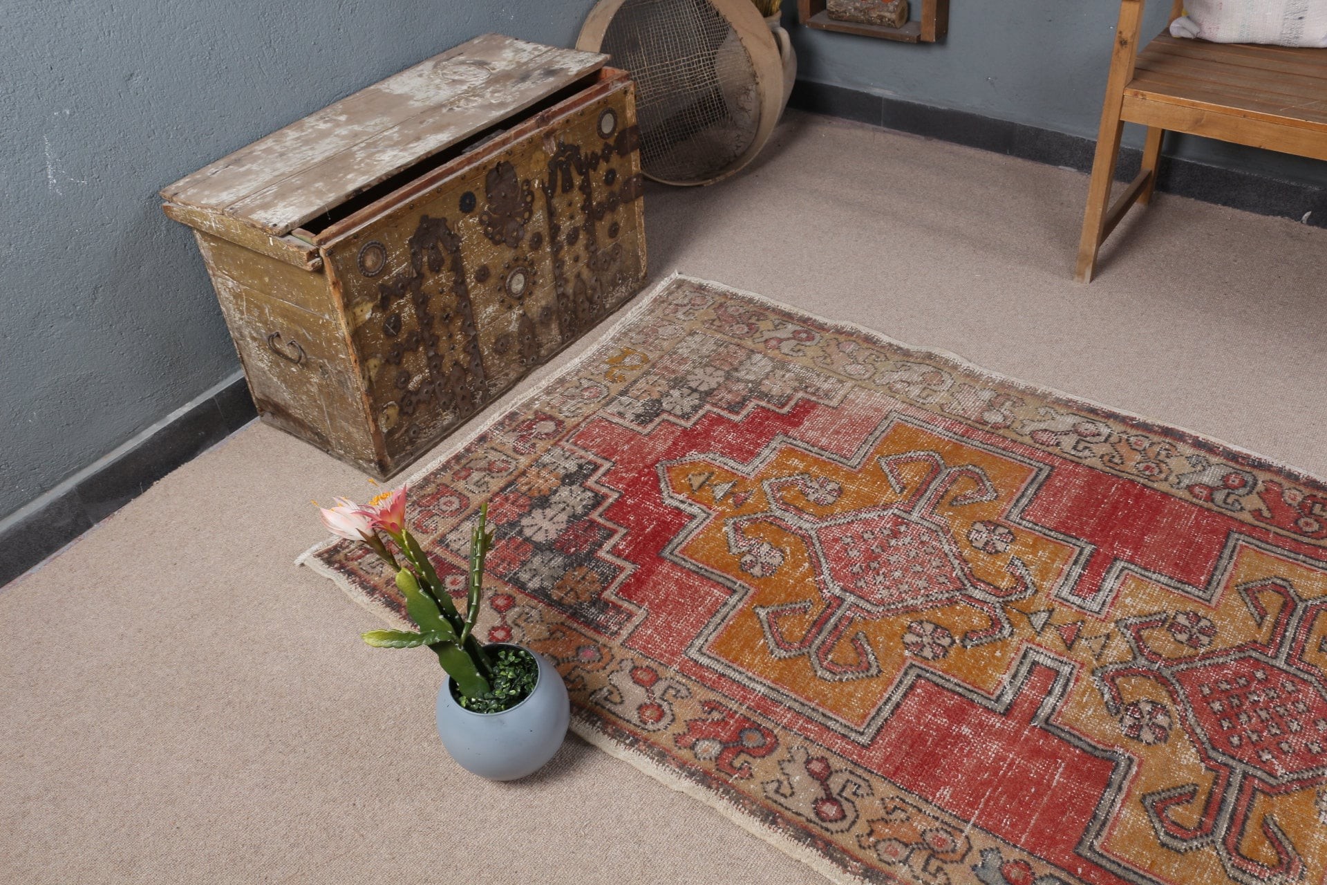 3.7x7.8 ft Area Rug, Vintage Rug, Rugs for Indoor, Turkish Rug, Floor Rug, Kitchen Rugs, Red Oriental Rugs, Bedroom Rug