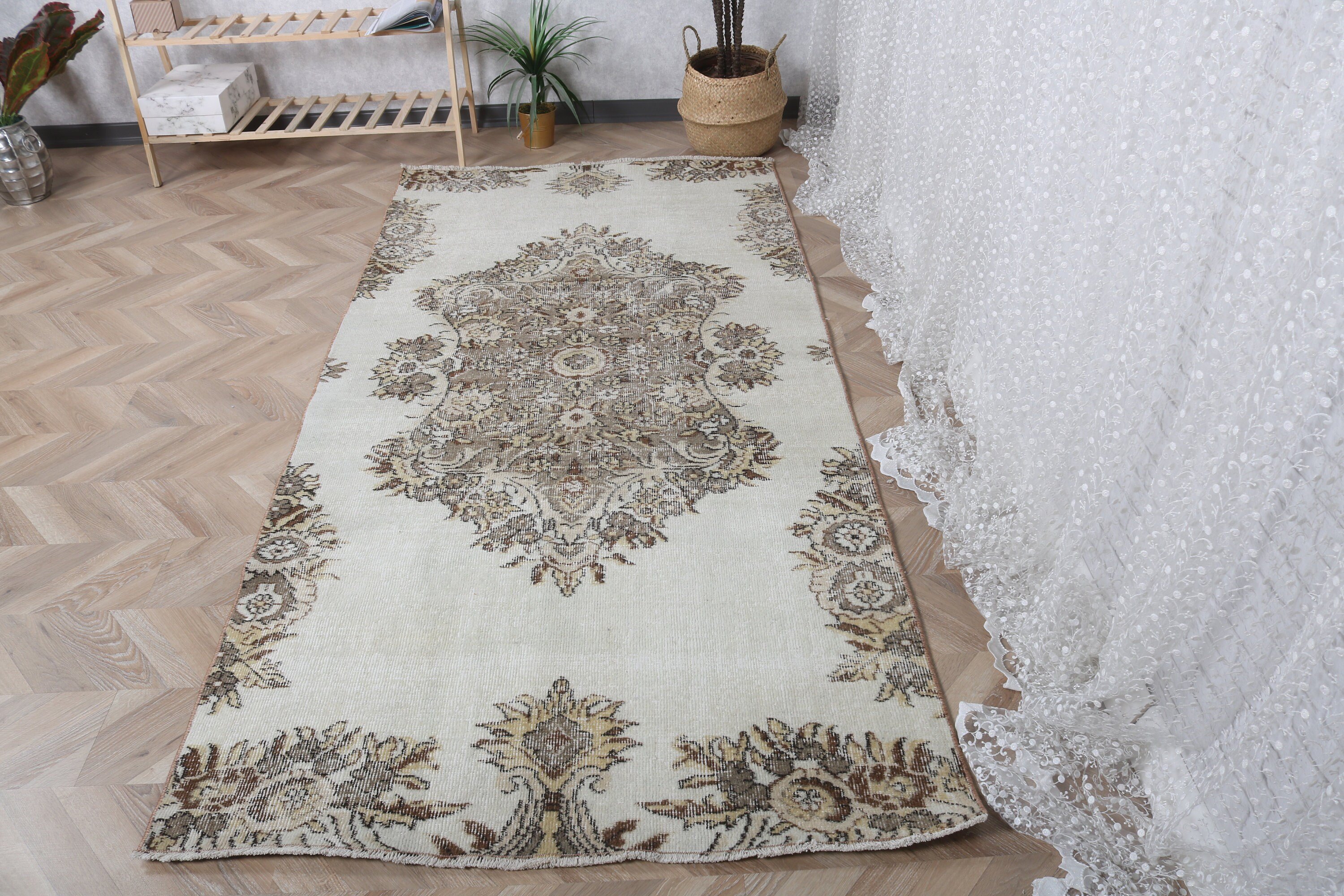 Kitchen Rug, Vintage Rugs, Rugs for Kitchen, Neutral Rug, Floor Rug, Turkish Rugs, 3.9x8.2 ft Area Rug, Luxury Rug, Beige Wool Rug