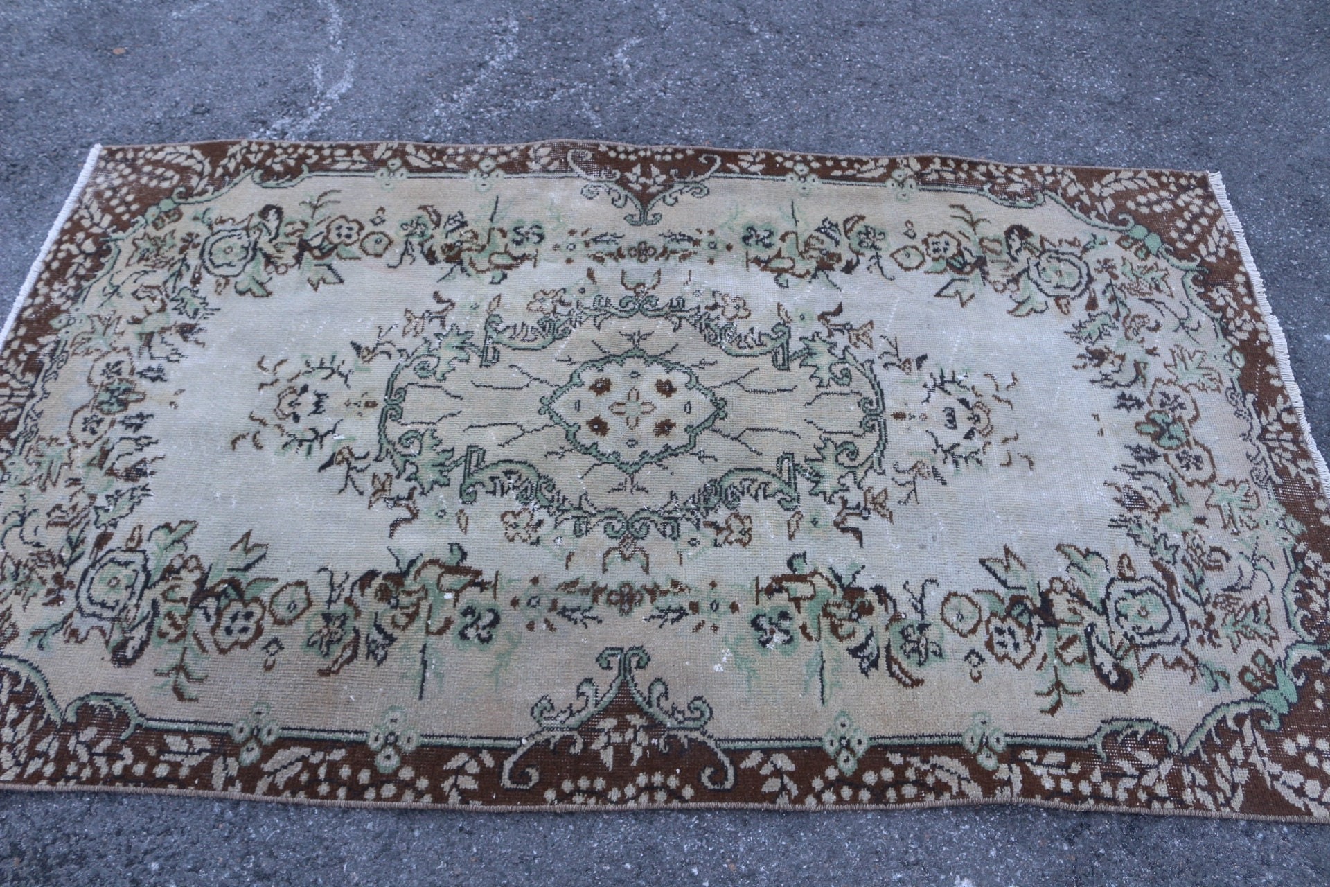 Nursery Rug, Turkish Rugs, Green Oushak Rugs, Floor Rugs, Vintage Rug, Rugs for Area, 3.8x6.6 ft Area Rug, Dining Room Rug