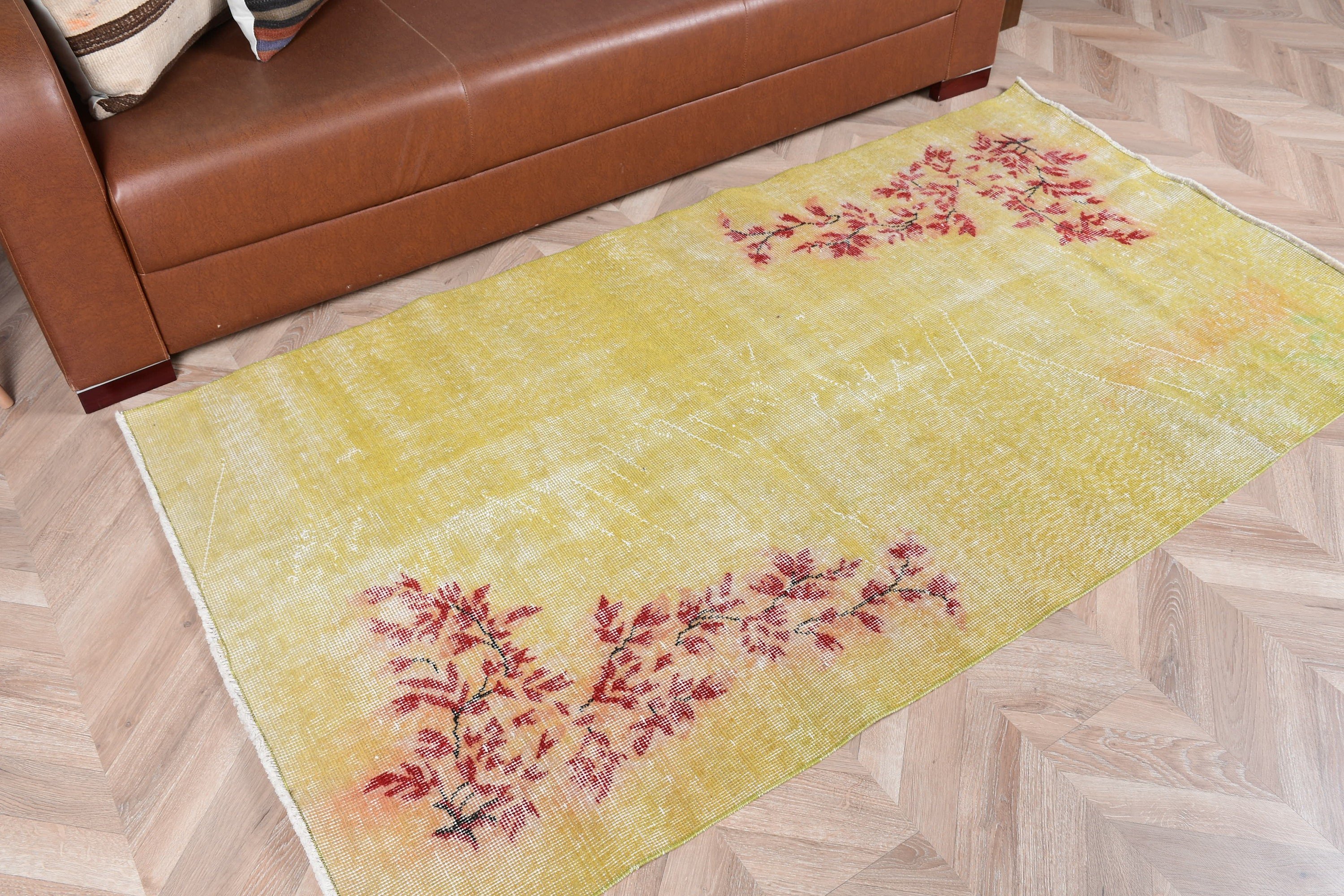 Art Rug, Yellow  3.5x6.4 ft Accent Rug, Home Decor Rug, Wool Rug, Turkish Rug, Kitchen Rug, Bedroom Rugs, Vintage Rug