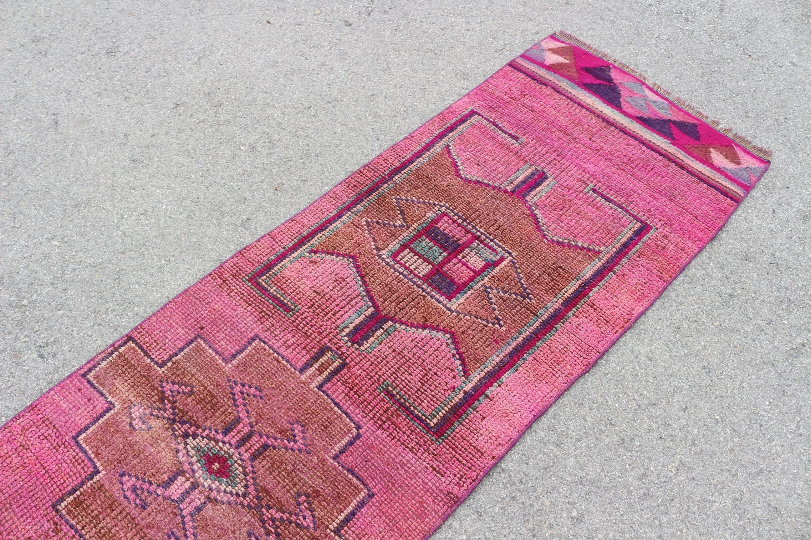 Turkish Rug, Cool Rugs, Vintage Rugs, Floor Rug, Hallway Rugs, 2.4x10.1 ft Runner Rugs, Rugs for Hallway, Stair Rug, Pink Oushak Rugs