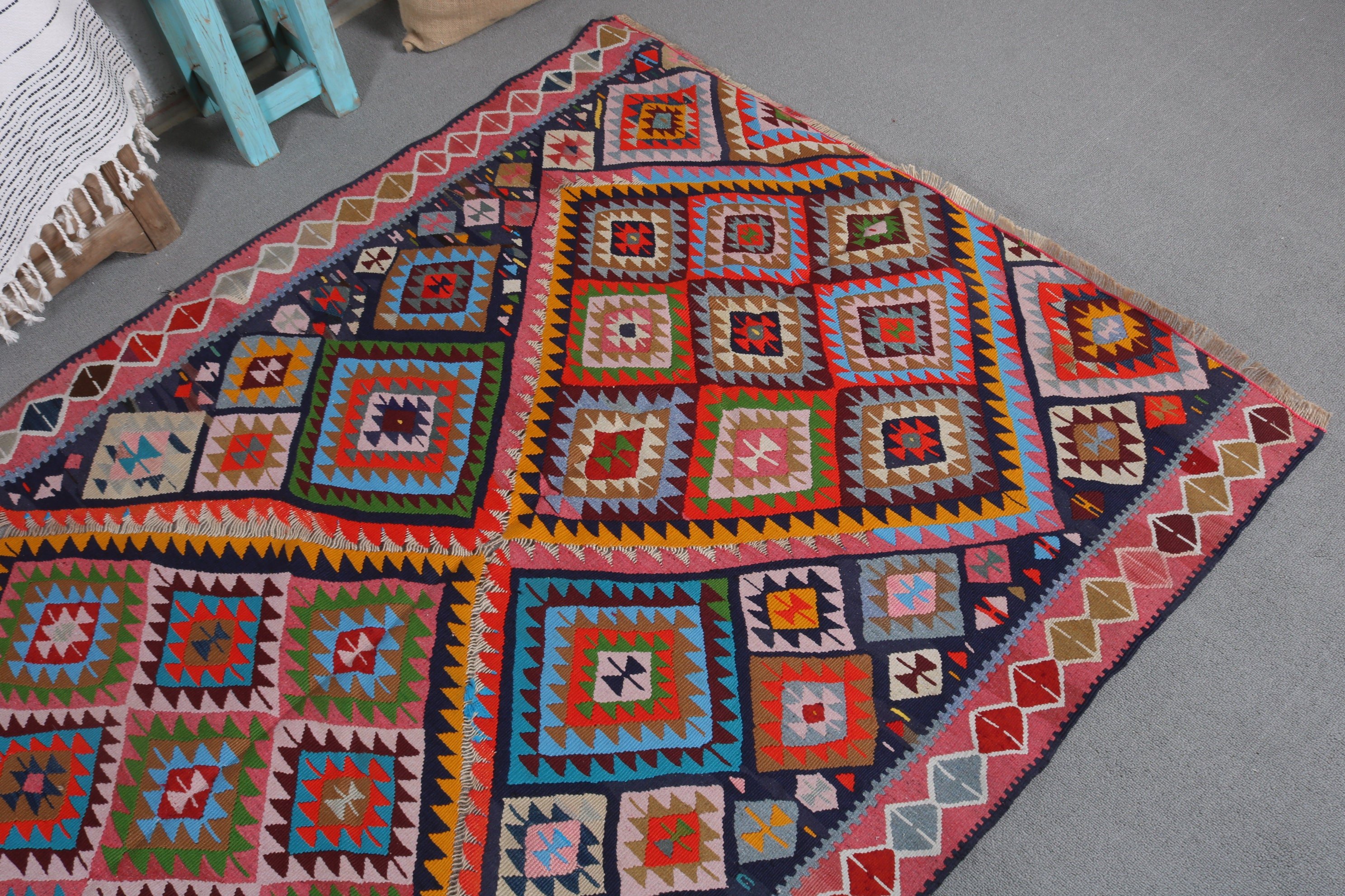 Yemek Odası Halısı, Mutfak Halısı, Kilim, 4.1x8.1 ft Alan Halıları, Türk Halıları, Vintage Halı, Pembe Antika Halı, Ev Dekor Halısı, Yatak Odası Halıları