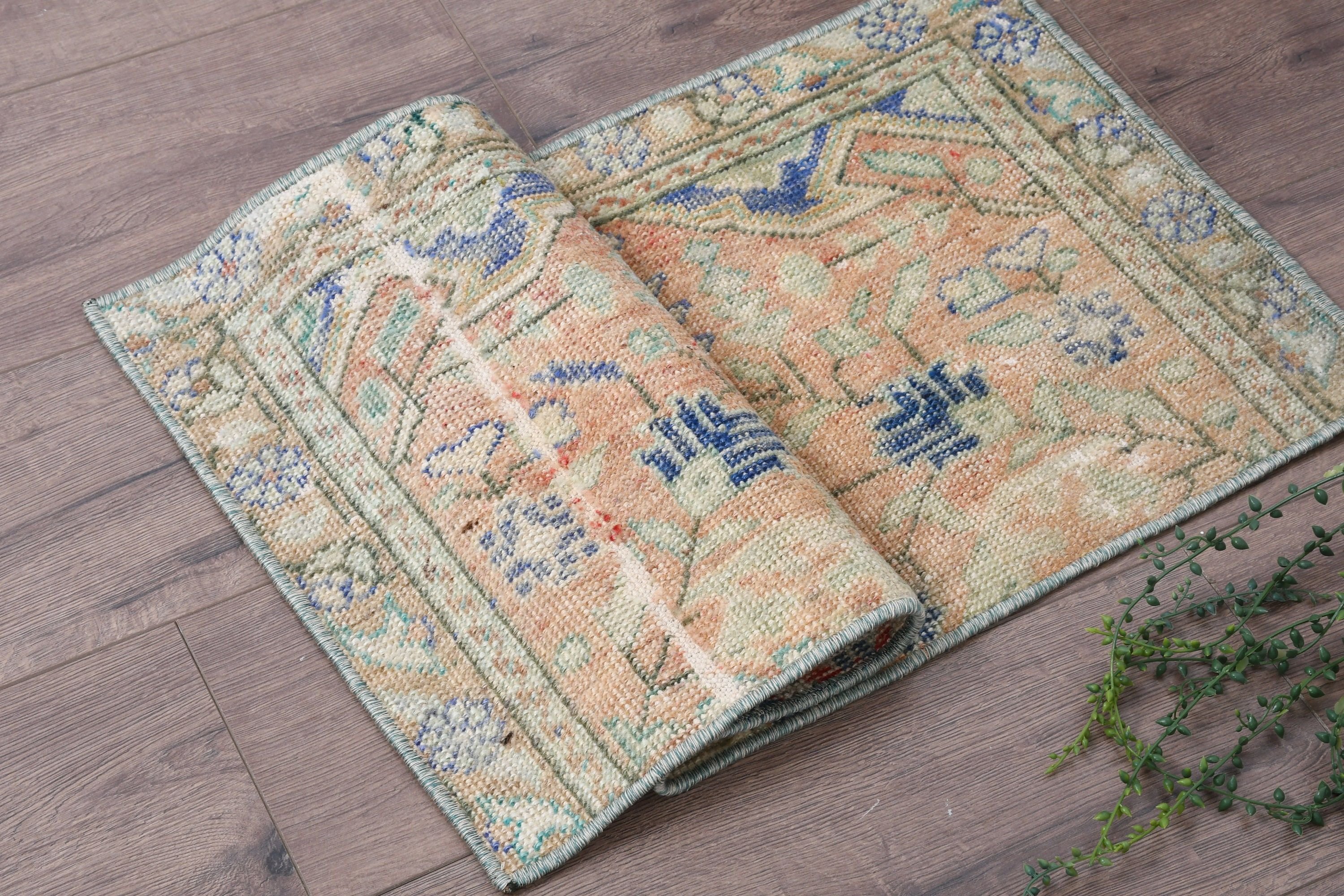 Yatak Odası Halısı, Yeşil Oryantal Halı, 1.4x3.1 ft Küçük Halı, Doğal Halı, Türk Halısı, Fas Halısı, Duvara Asılı Halı, Vintage Halılar, Yün Halılar