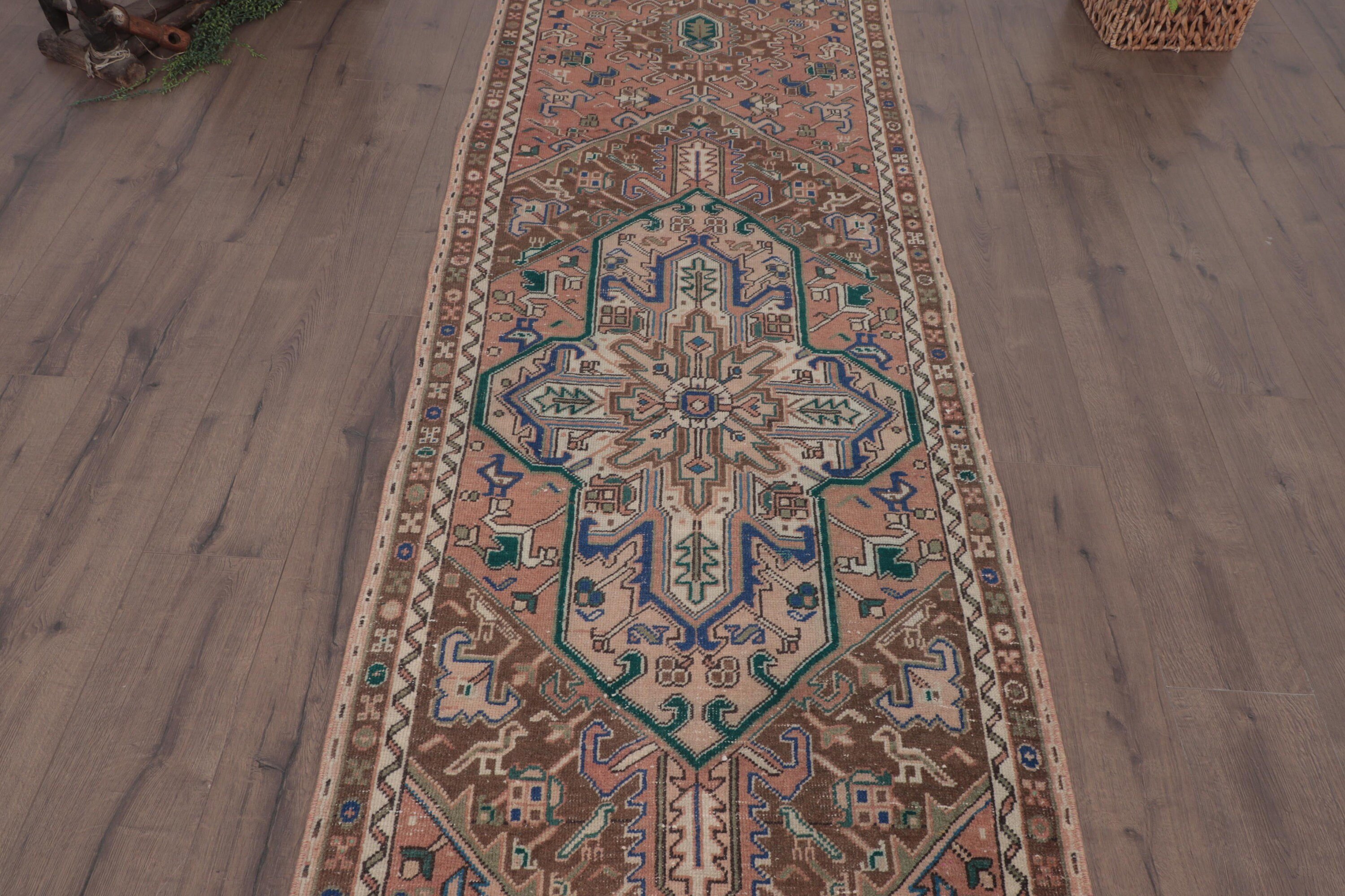 3x11.4 ft Runner Halı, Kahverengi Açıklama Halıları, Vintage Halı, Türk Halıları, Fas Halıları, Mutfak Halısı, Uzun Koşucu Halıları, Oushak Halıları