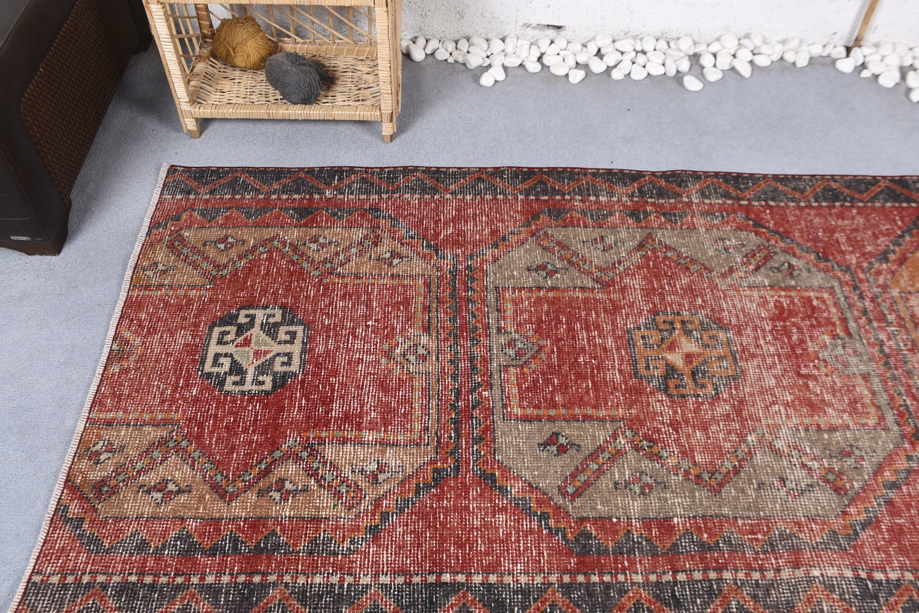 Floor Rug, Vintage Rug, Turkish Rugs, Bedroom Rug, Rugs for Kitchen, Vintage Decor Rugs, Red Floor Rug, 3.5x7.4 ft Area Rug