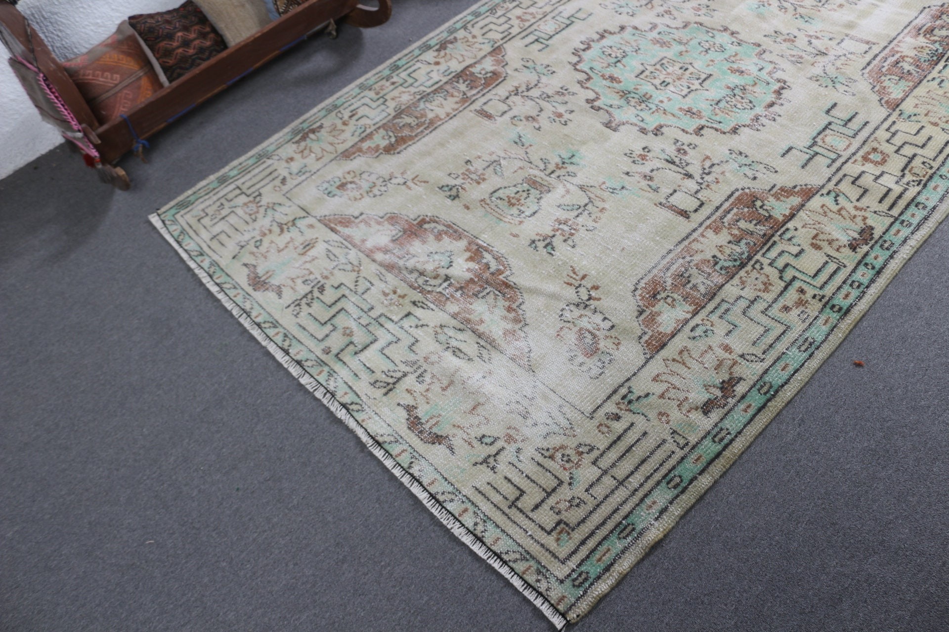 Vintage Halı, Türk Halıları, Oturma Odası Halıları, Yer Halısı, 5.1x8 ft Büyük Halı, Oushak Halısı, Yatak Odası Halıları, Bej Mutfak Halıları, Yatak Odası Halıları