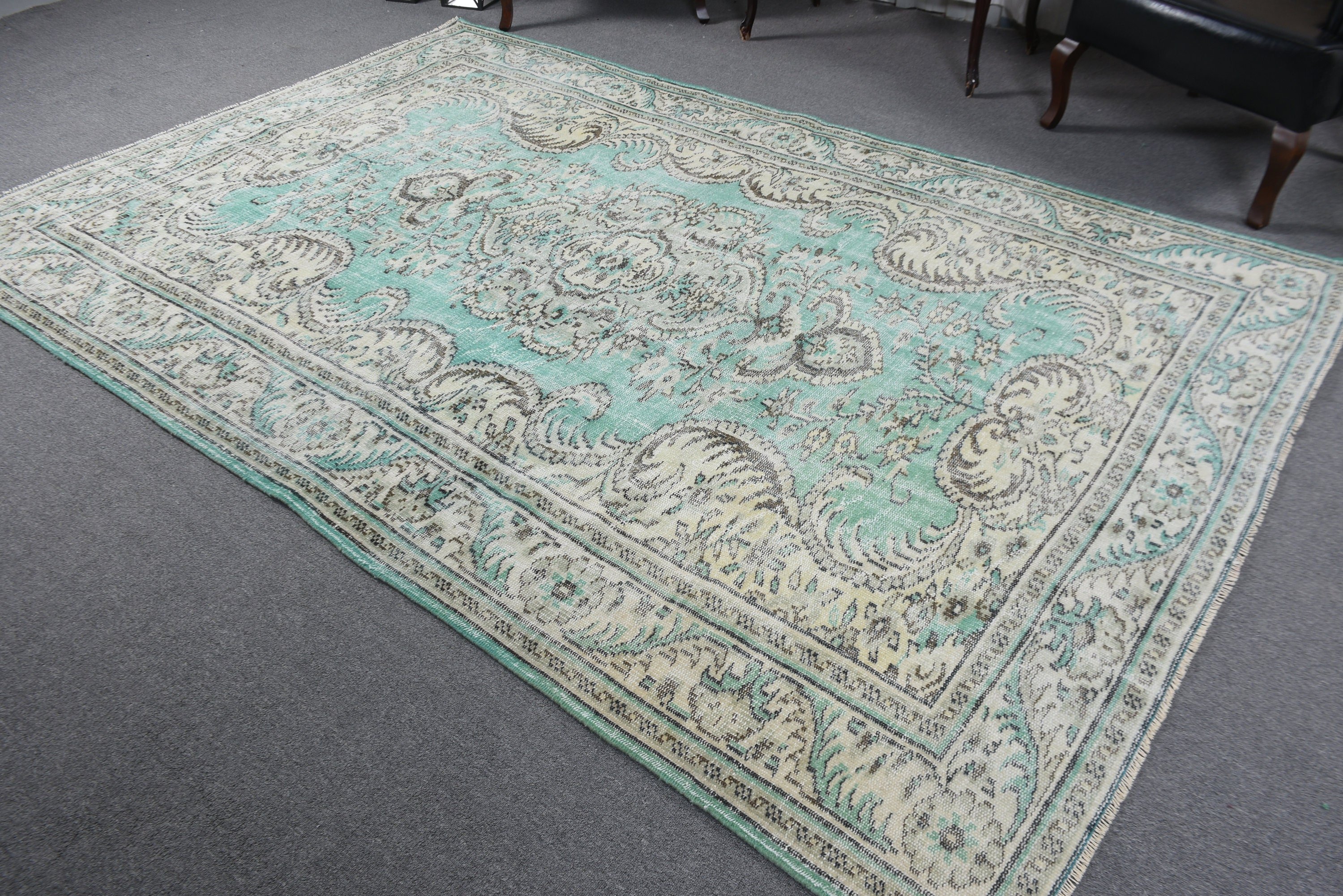 Oturma Odası Halısı, Büyük Boho Halısı, 5.4x9.6 ft Büyük Halısı, Oushak Halıları, Türk Halıları, Antika Halıları, Mavi Anadolu Halıları, Vintage Halı, Aztek Halısı