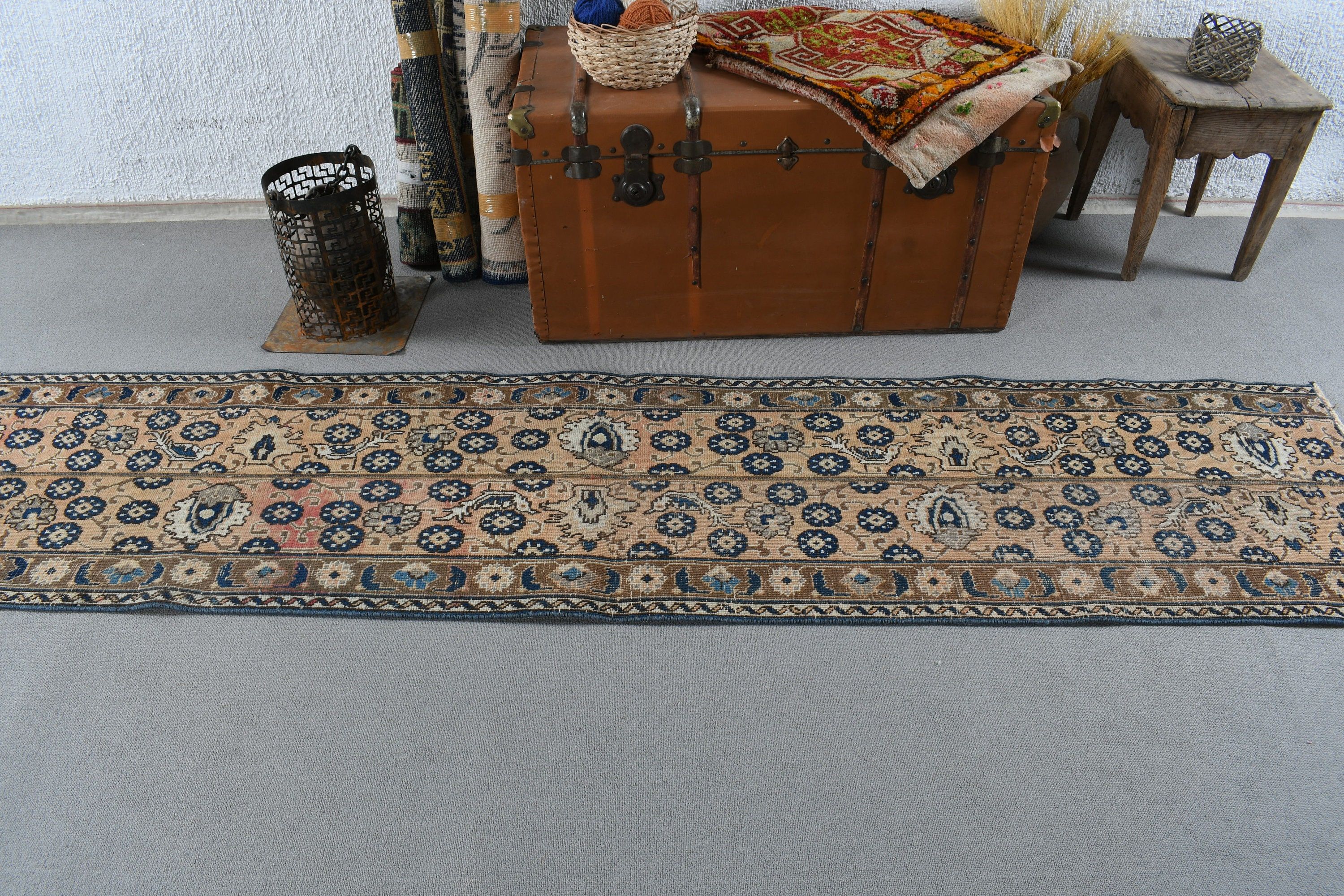 Vintage Halı, Bej Düz Dokuma Halı, Açıklama Halıları, Türk Halıları, Lüks Halı, Runner Halıları, Beni Ourain Runner Halıları, 2x8.7 ft Runner Halısı