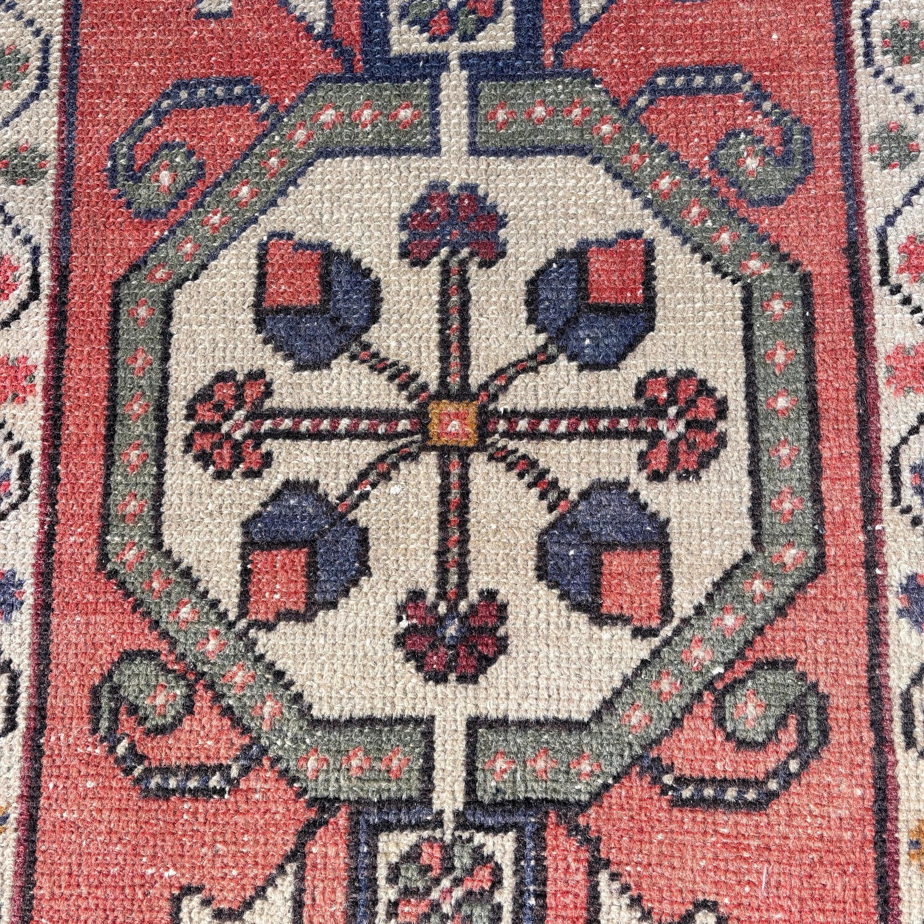 Wall Hanging Rug, Turkish Rugs, Cool Rugs, Red Boho Rug, 1.6x3.5 ft Small Rug, Vintage Rugs, Kitchen Rugs, Rugs for Car Mat, Bathroom Rugs