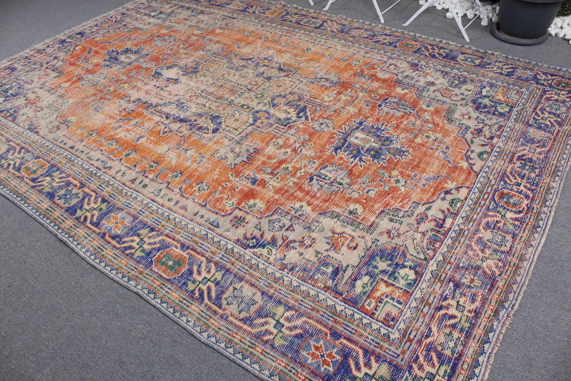 Turkish Rugs, Wool Rug, 7.2x10.7 ft Oversize Rug, Vintage Rug, Living Room Rug, Orange Kitchen Rugs, Dining Room Rug, Old Rug