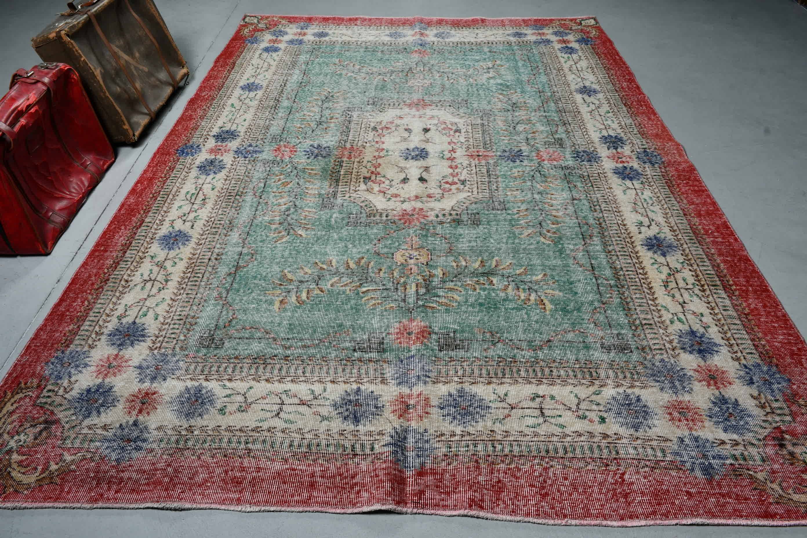 Green Oushak Rug, Turkish Rug, Anatolian Rugs, 7.1x10.4 ft Oversize Rug, Dining Room Rug, Oushak Rug, Living Room Rugs, Vintage Rug