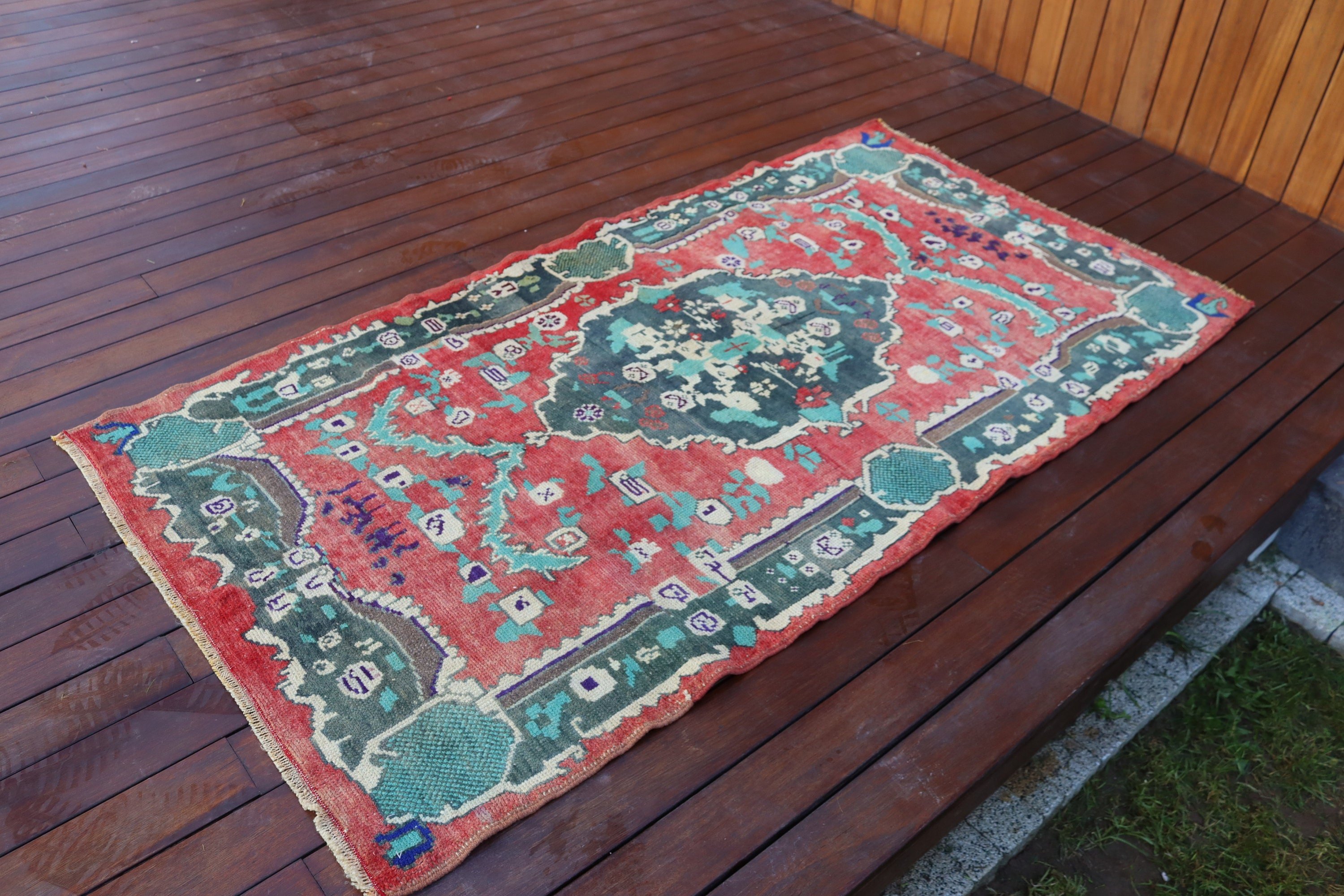 Düz Dokuma Halı, 3.1x6 ft Aksan Halı, Kırmızı Açıklama Halıları, Giriş Halısı, Türk Halısı, Vintage Halılar, Çocuk Odası Halıları, Yatak Odası Halıları, Oushak Halıları