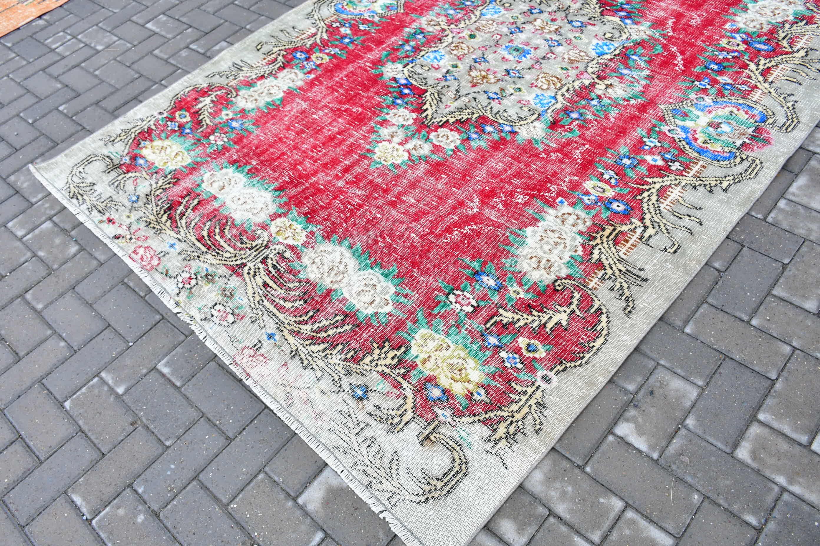 5.9x8.9 ft Large Rug, Cool Rugs, Oriental Rugs, Bedroom Rug, Salon Rug, Vintage Rug, Red Oushak Rugs, Turkish Rugs, Rugs for Living Room