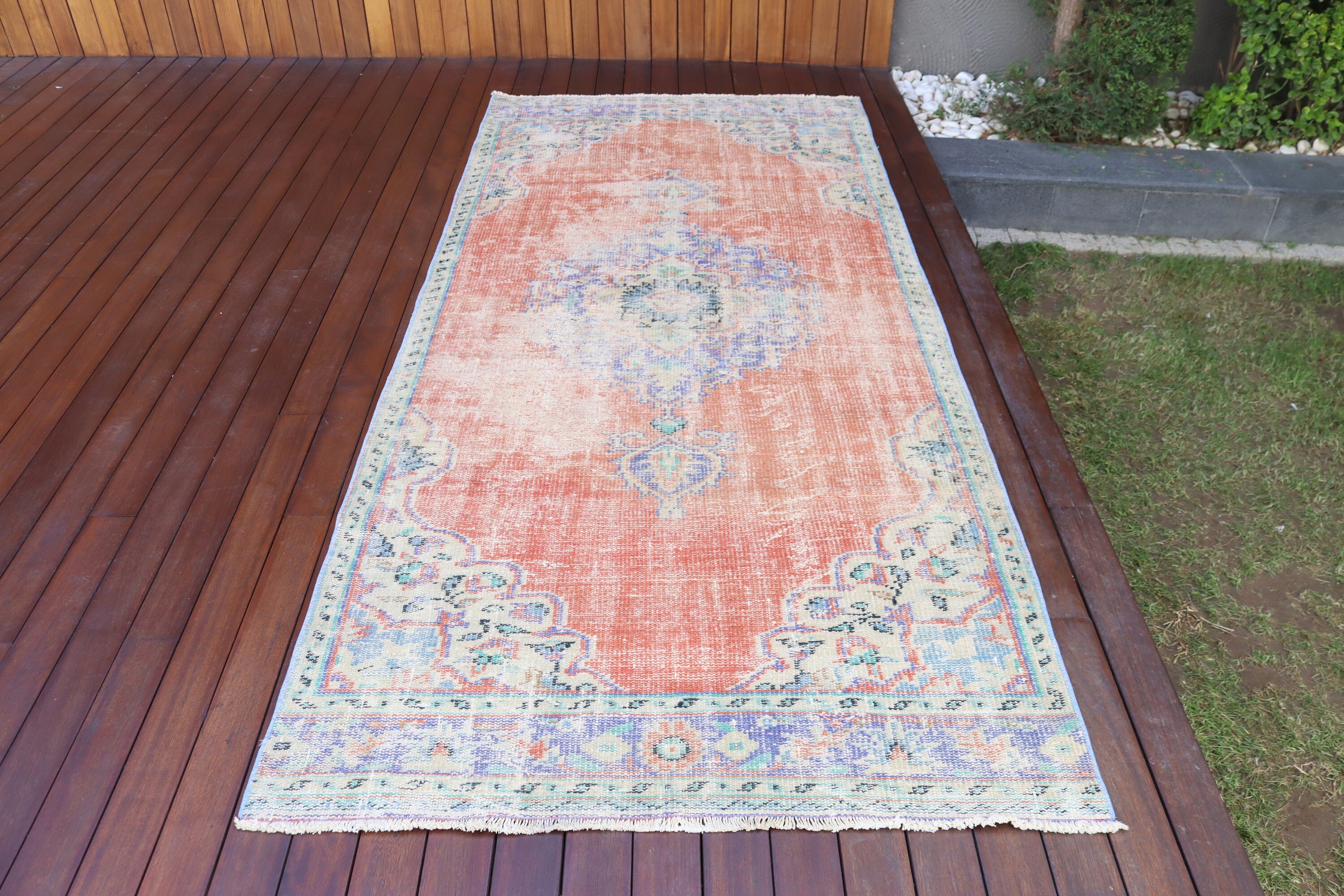 Bohem Halılar, Çocuk Halısı, Turuncu 4x8,9 ft Alan Halıları, Vintage Halı, Yatak Odası Halıları, Yer Halısı, Ev Dekorasyonu Halısı, Türk Halısı