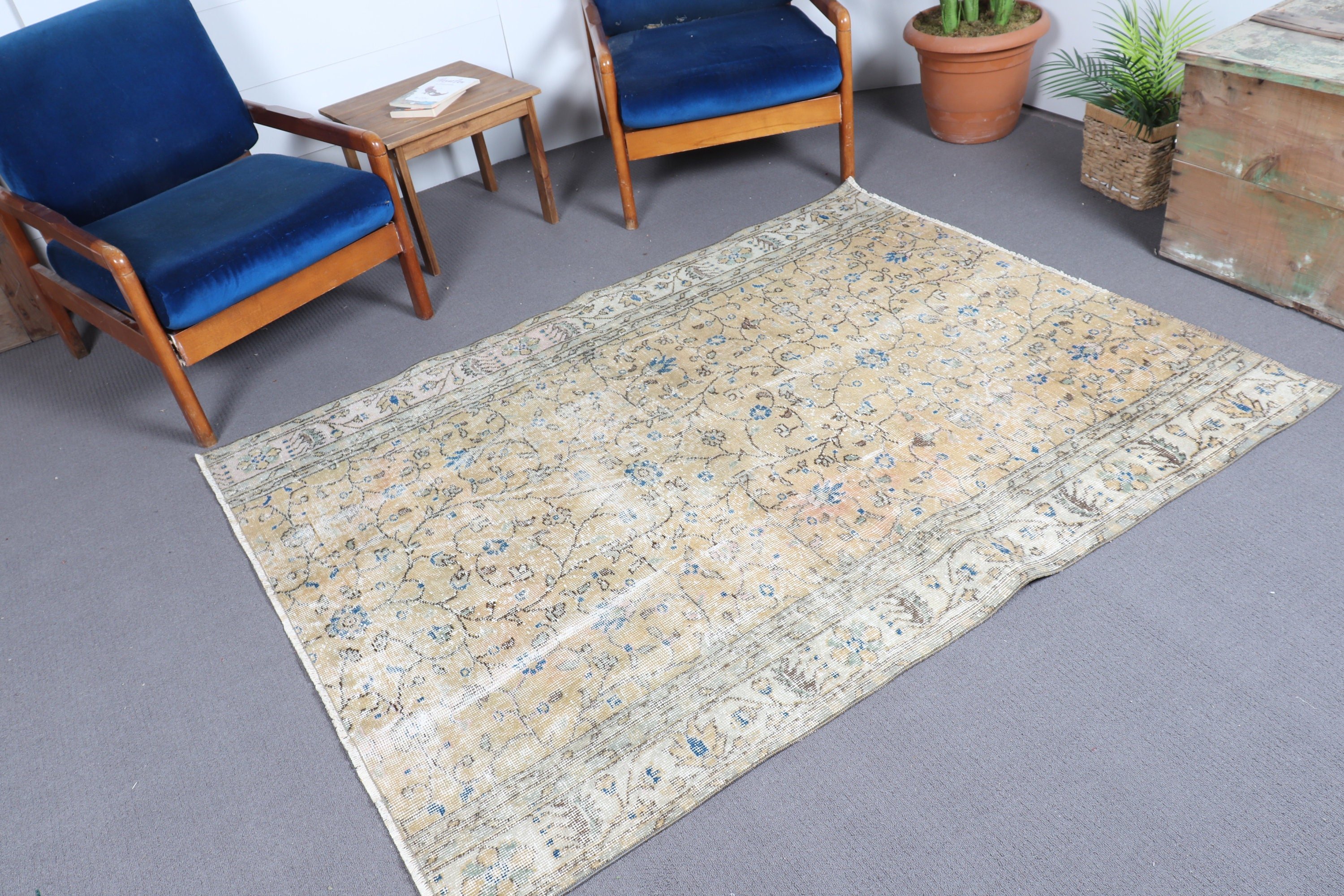 Turkish Rug, Vintage Rug, Rugs for Nursery, Dining Room Rug, Bedroom Rugs, Yellow Floor Rug, Boho Rugs, Floor Rugs, 4.7x6.1 ft Area Rugs