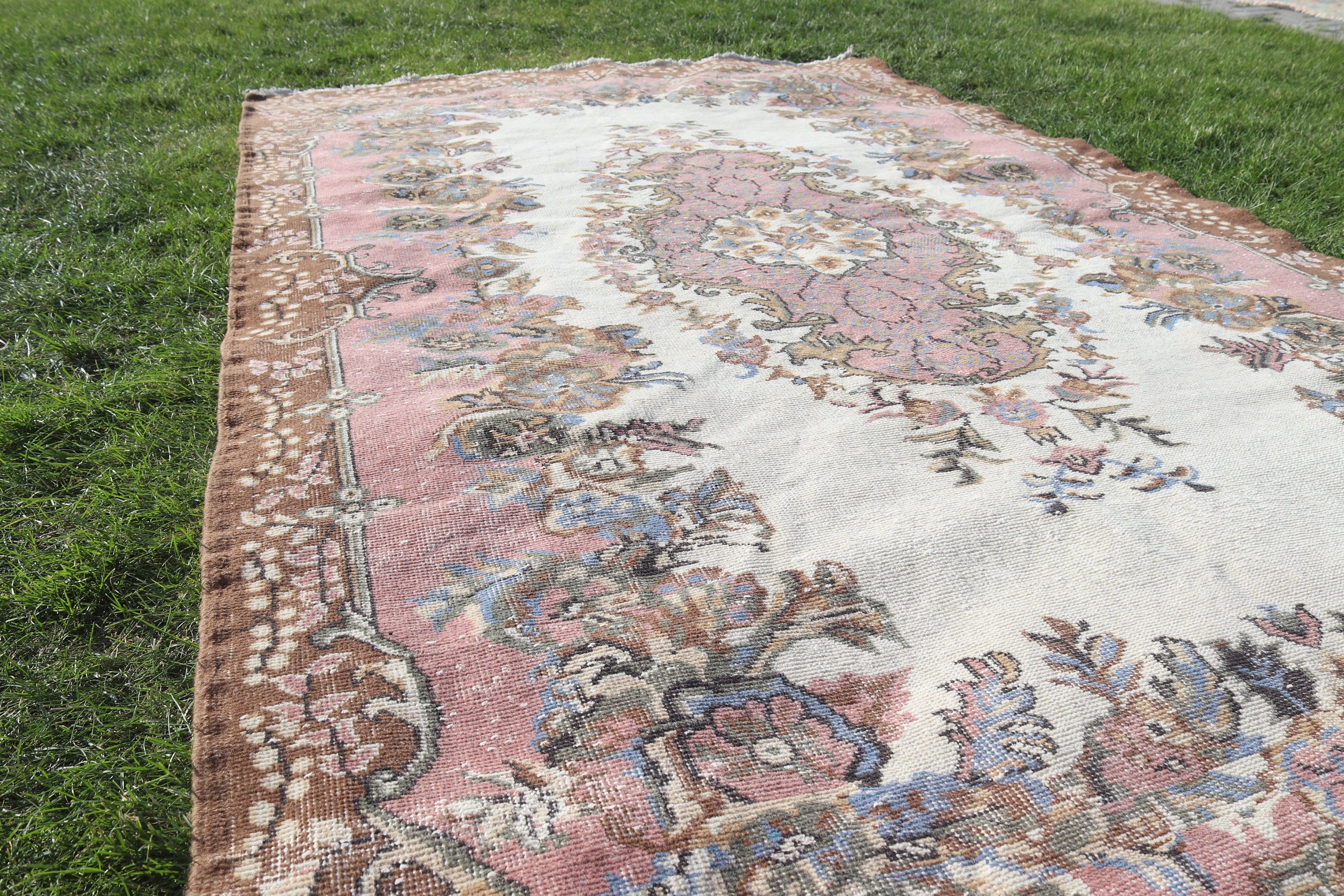 5.7x10 ft Large Rugs, Turkish Rug, Anatolian Rug, Pink Home Decor Rugs, Aztec Rug, Large Oushak Rug, Large Boho Rugs, Vintage Rug, Cool Rug