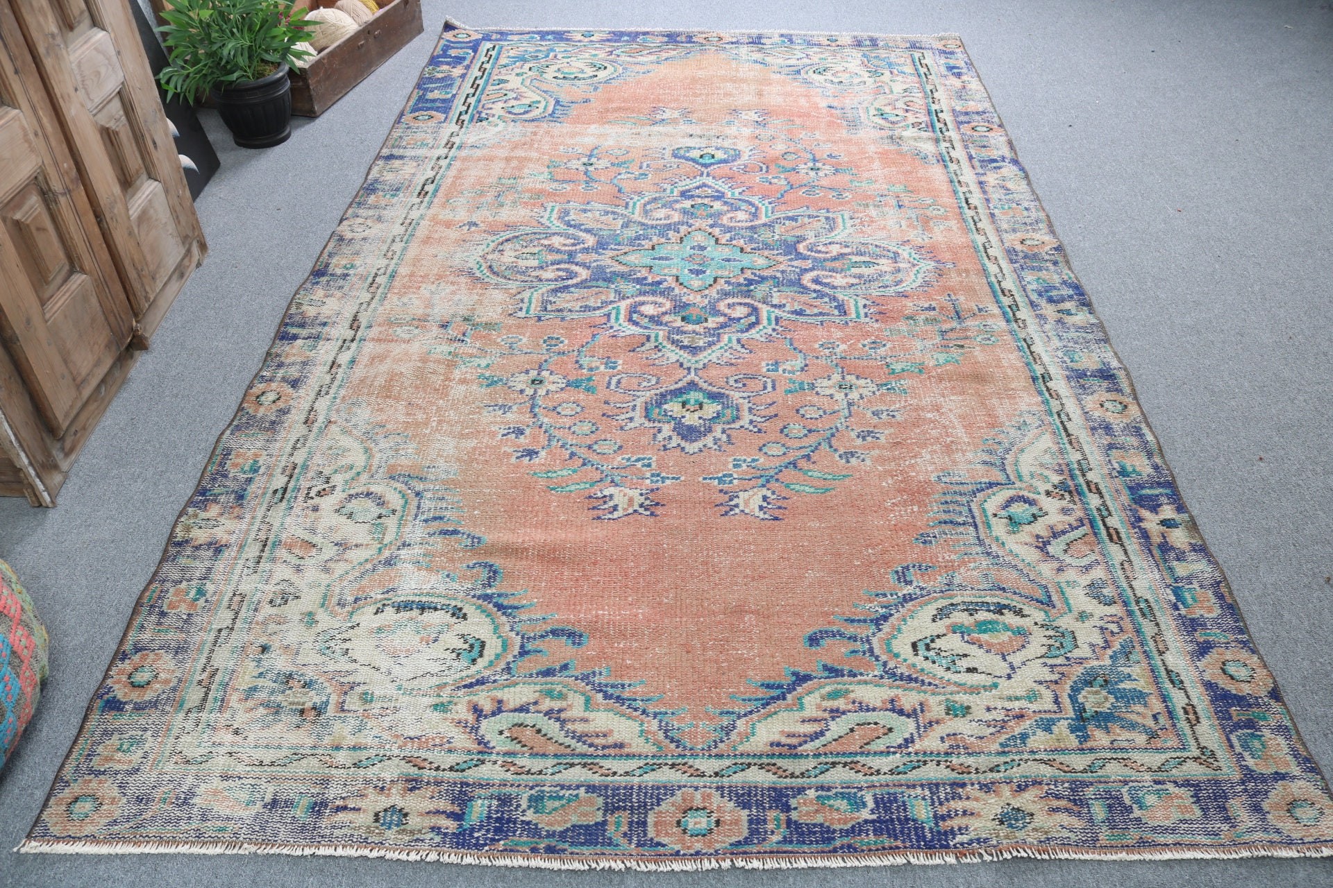 Büyük Oushak Halı, Yün Halılar, Vintage Dekor Halı, Kırmızı Oushak Halılar, Türk Halıları, Salon Halısı, 5.7x9.6 ft Büyük Halılar, Lüks Halılar, Vintage Halılar