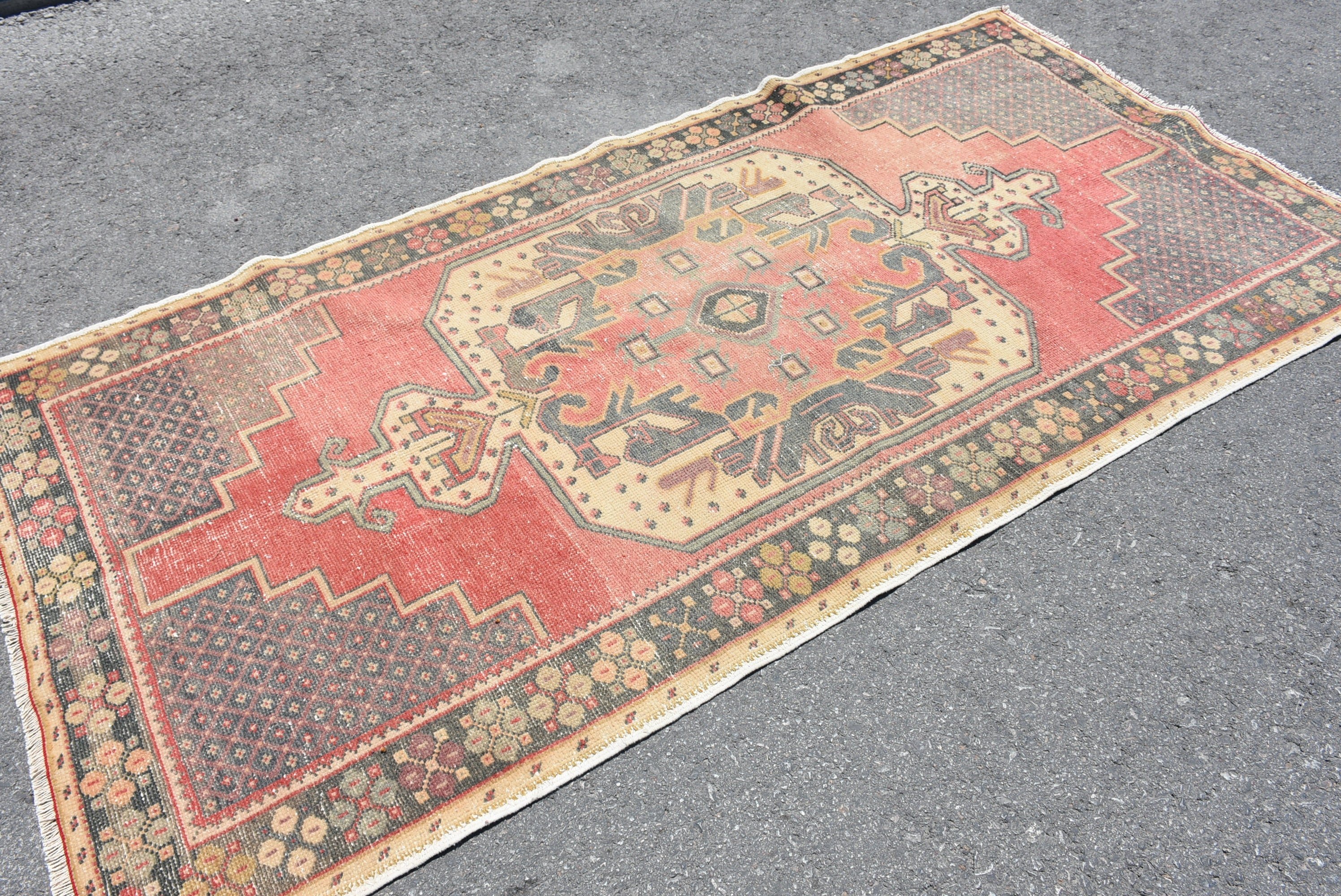 Turkish Rug, Vintage Decor Rugs, 4.1x8.4 ft Area Rugs, Red Kitchen Rug, Oushak Rugs, Floor Rugs, Vintage Rugs, Living Room Rug, Antique Rug