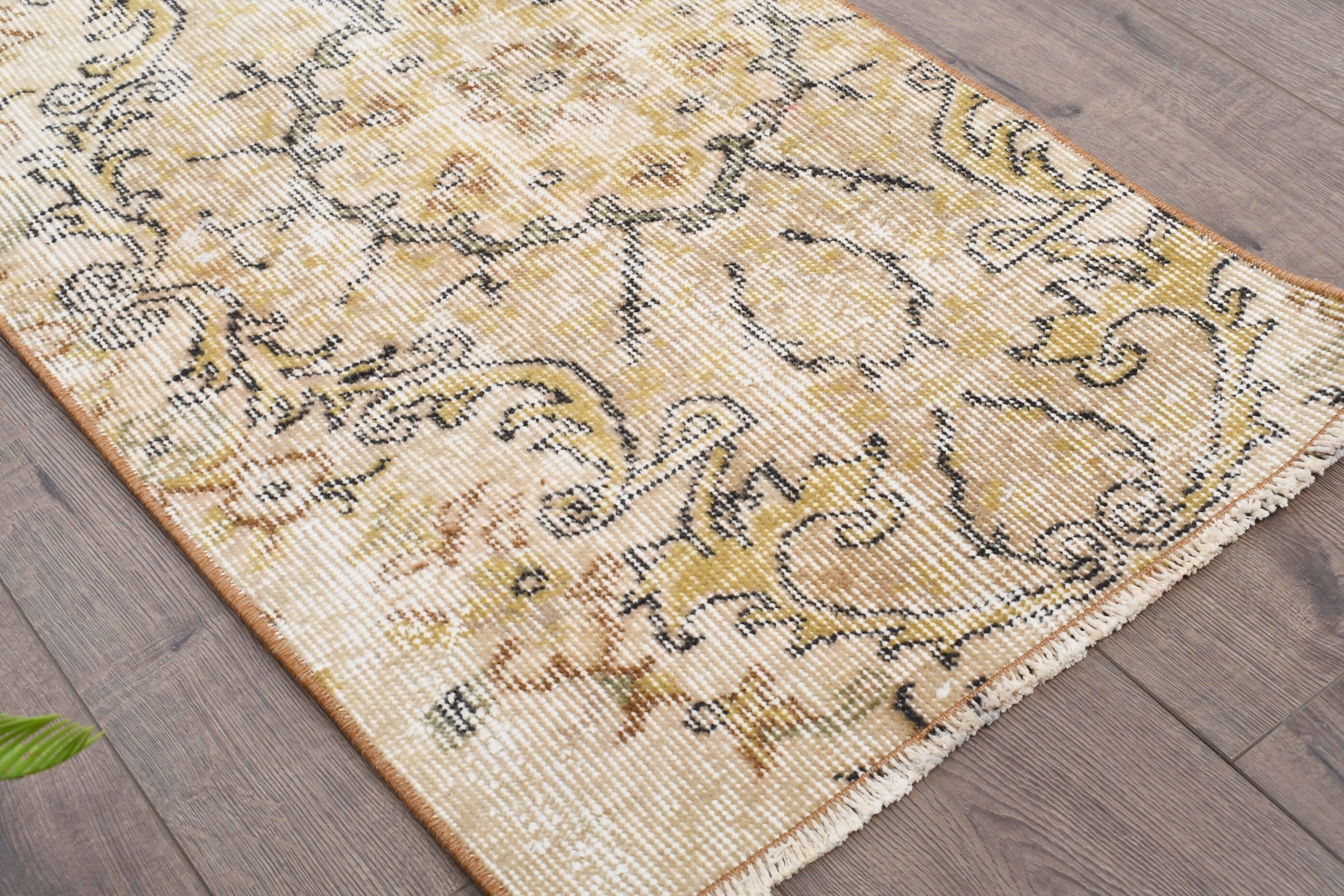 Floor Rug, Rugs for Door Mat, Bath Rug, Vintage Rug, Yellow Floor Rugs, 1.8x2.9 ft Small Rug, Car Mat Rugs, Turkish Rug, Oriental Rug