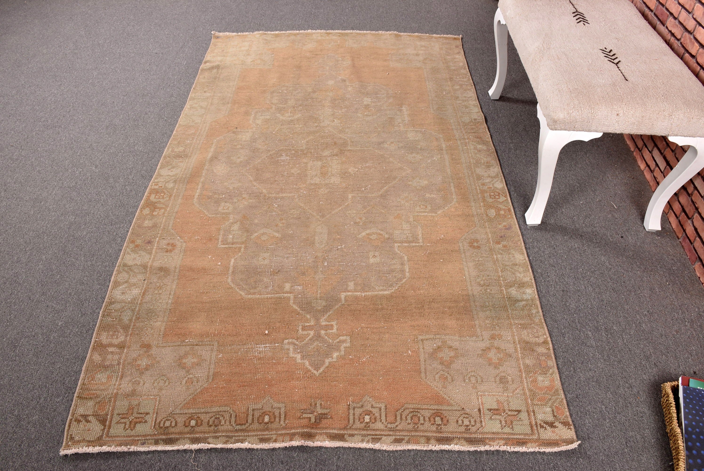 Boho Halıları, Türk Halıları, Oturma Odası Halıları, Oushak Bölge Halıları, Aztek Halıları, Vintage Halı, 4,1x7,3 ft Alan Halıları, Turuncu Modern Halı, Nötr Halılar