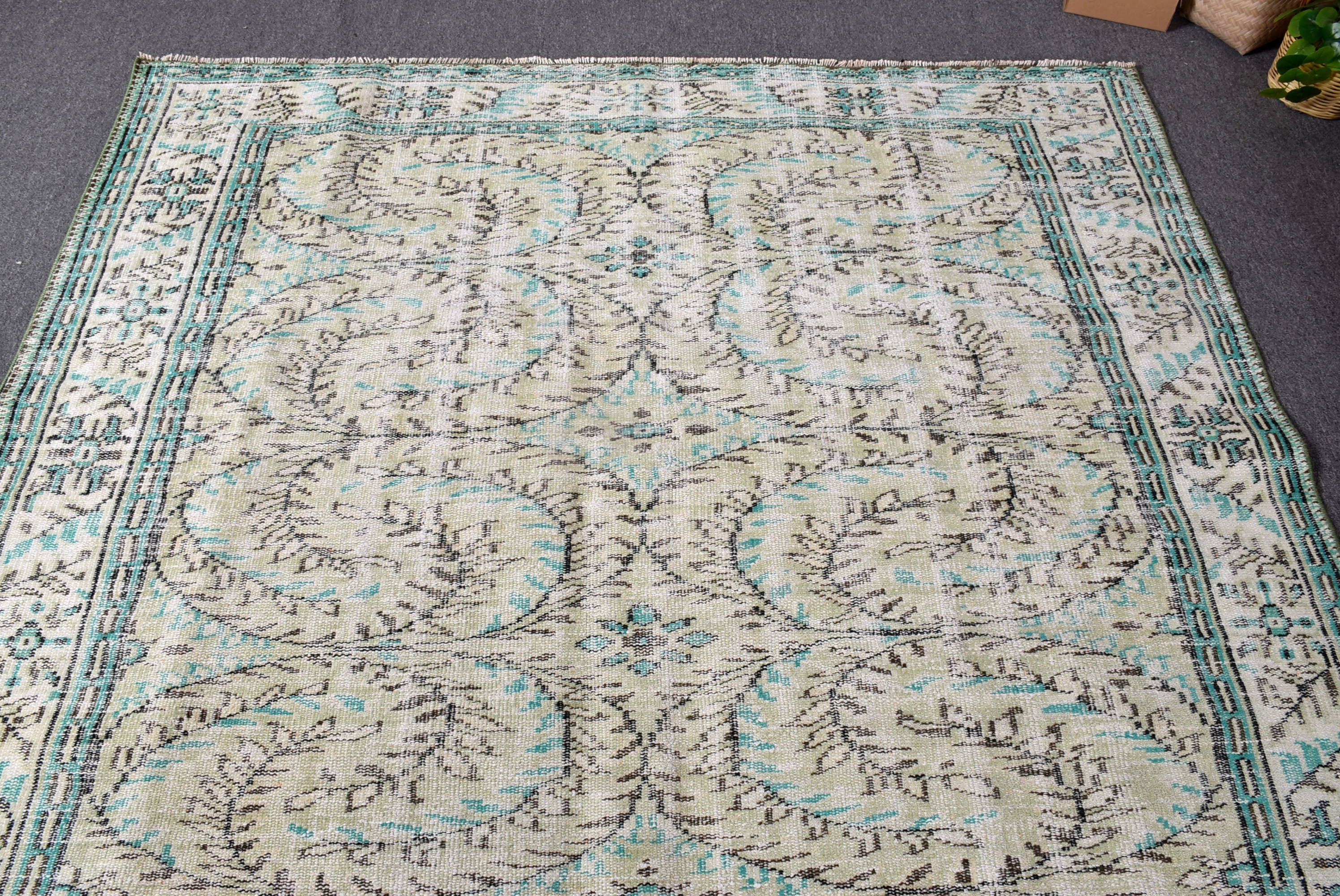 Turkish Rugs, Salon Rugs, 6.1x8.3 ft Large Rug, Modern Rugs, Floor Rug, Home Decor Rugs, Green Modern Rugs, Large Oushak Rugs, Vintage Rugs