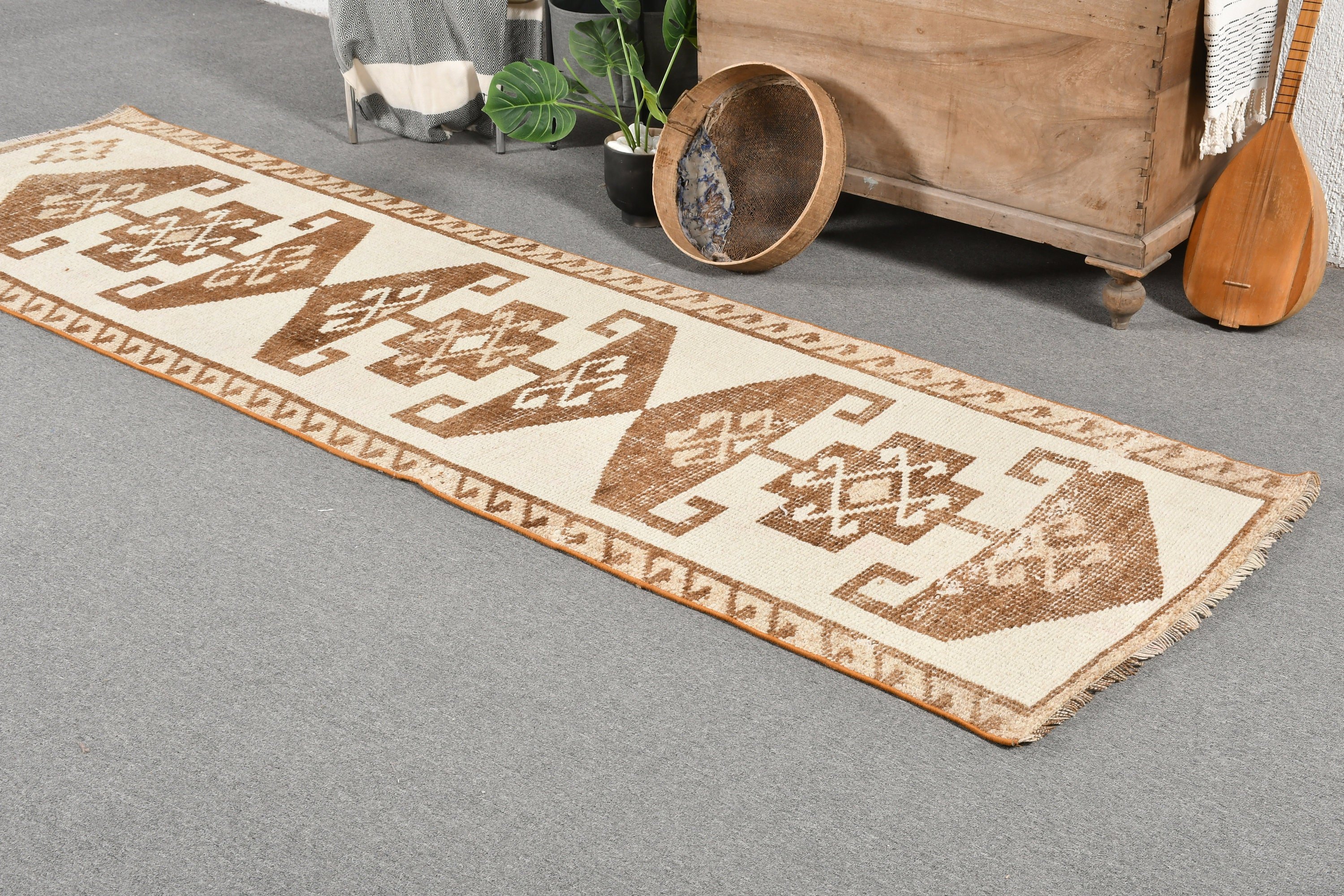 2.8x9.6 ft Runner Rug, Boho Rugs, Rugs for Runner, White Oriental Rug, Moroccan Rug, Hallway Rug, Vintage Rugs, Turkish Rugs