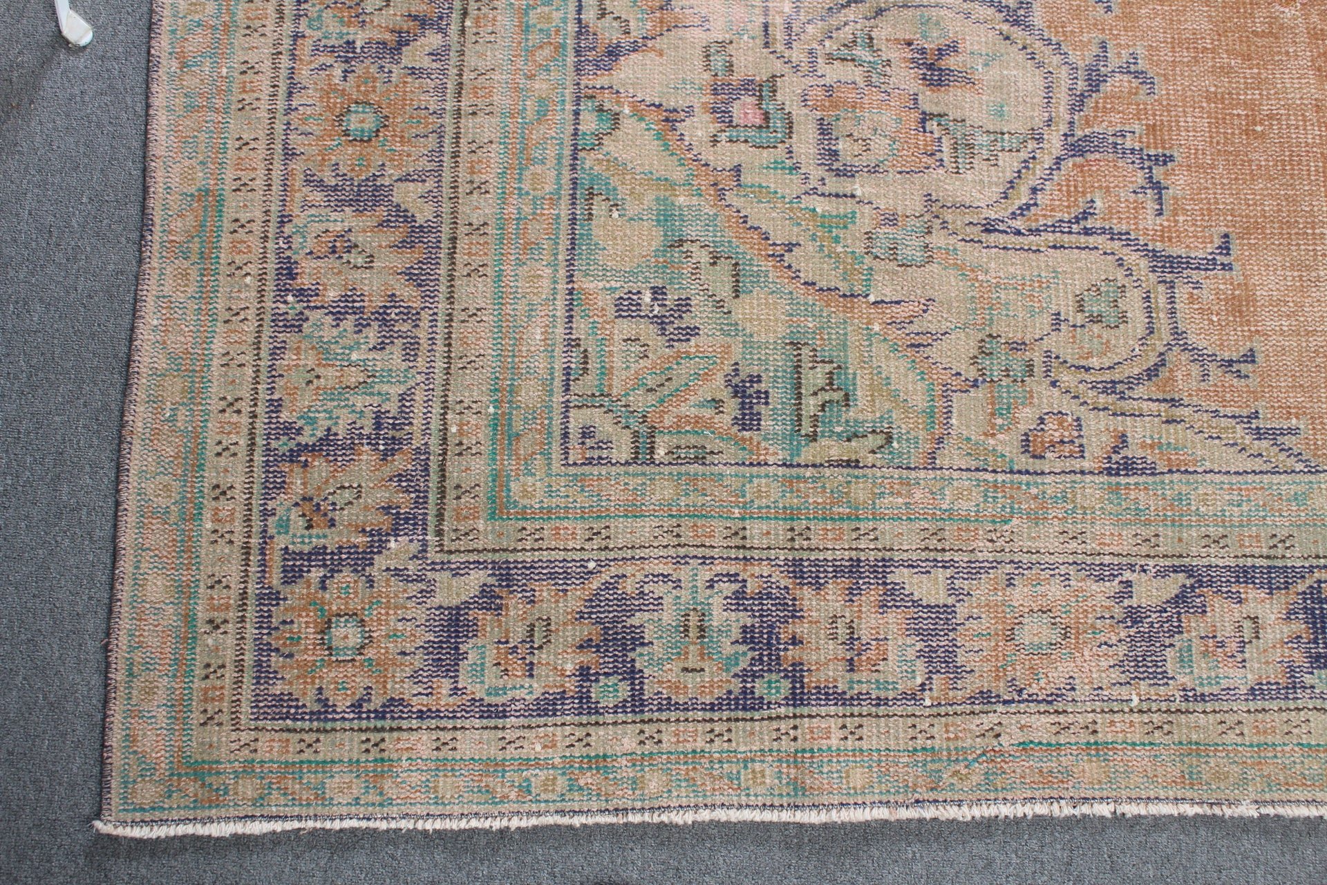 Oturma Odası Halısı, Turuncu 6.9x10.3 ft Büyük Boy Halılar, Yemek Odası Halısı, Vintage Halılar, Oushak Halısı, Ev Dekorasyonu Halısı, Türk Halıları