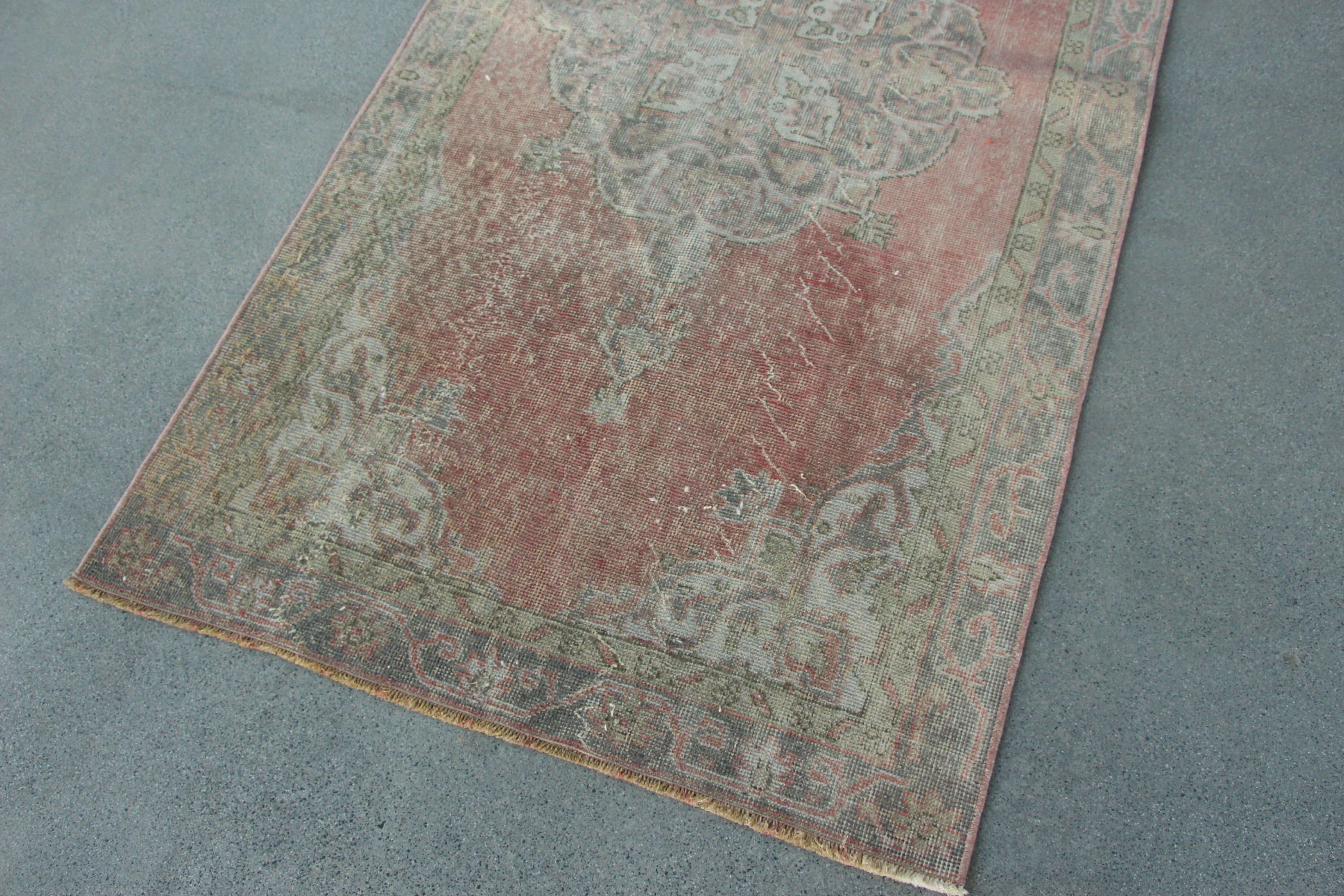 Oushak Halı, Vintage Halı, 3.3x6.8 ft Accent Halı, Yatak Odası Halısı, Giriş Halıları, Mutfak Halısı, Kırmızı Antika Halılar, Mutfak Halıları, Türk Halısı