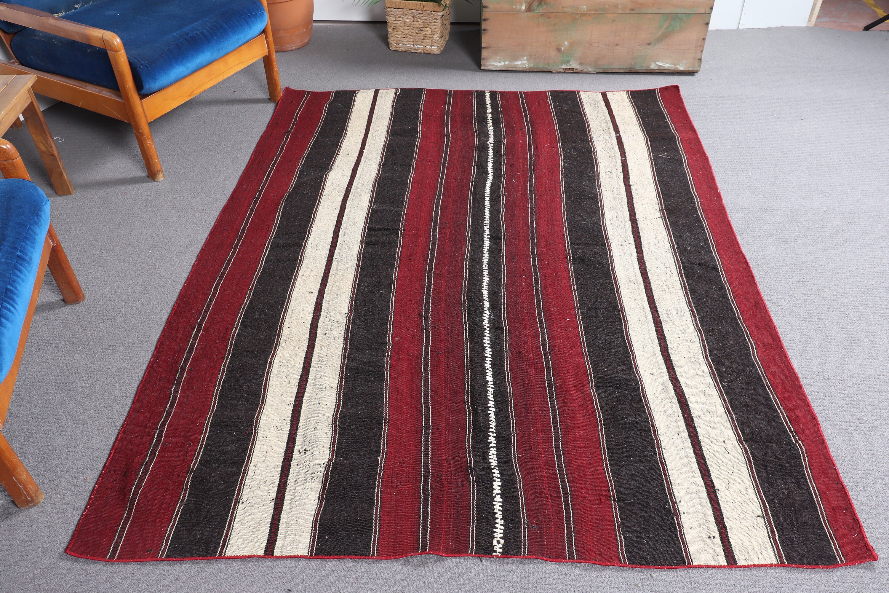 Yatak Odası Halısı, Kilim, Vintage Halılar, Kırmızı 5.2x6.5 ft Alan Halıları, Ev Dekorasyonu Halısı, Türk Halısı, Yün Halısı, Çocuk Halısı, Eklektik Halı