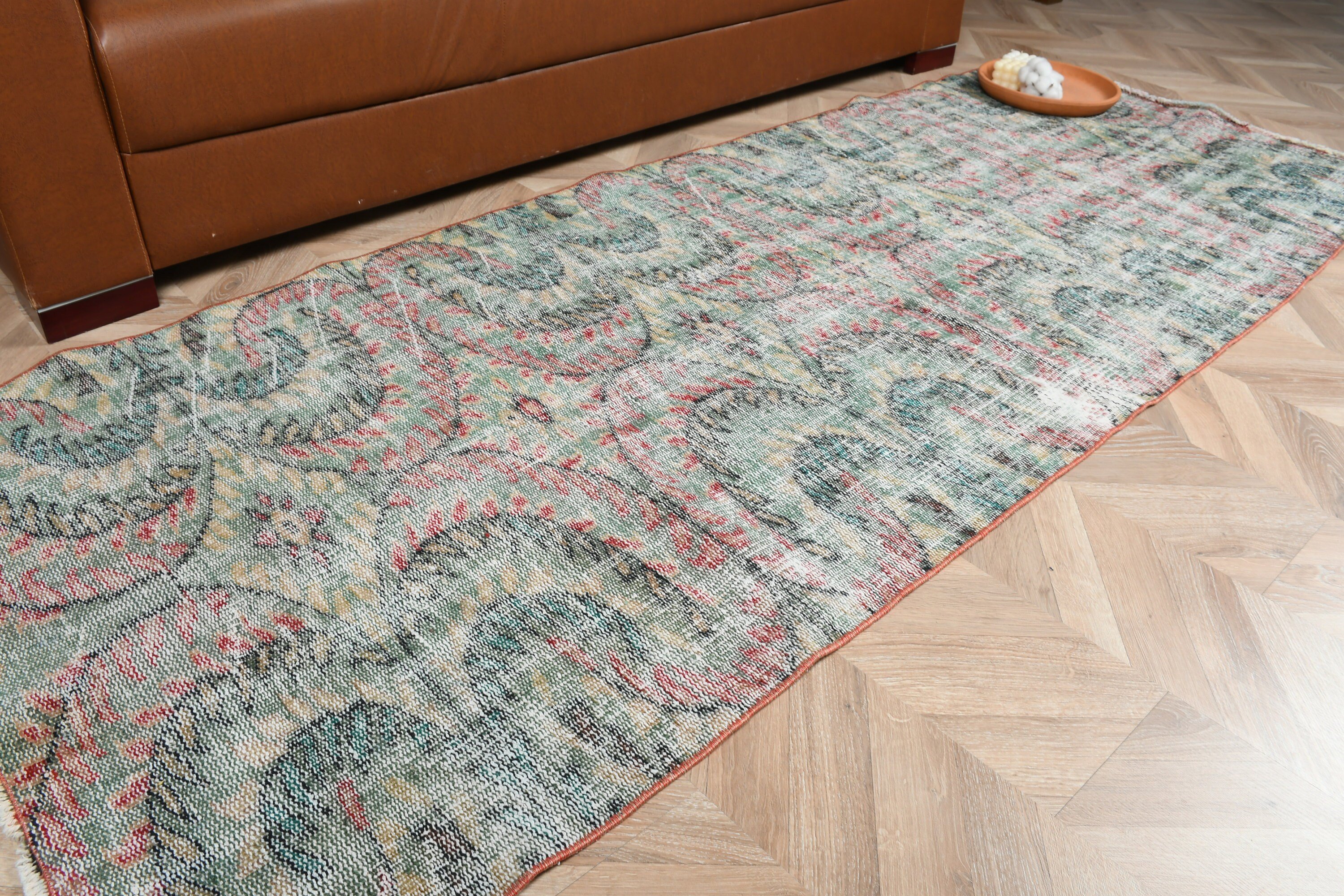 Hallway Rugs, Anatolian Rug, Stair Rug, 3.1x7.8 ft Runner Rug, Turkish Rugs, Rugs for Kitchen, Antique Rug, Green Wool Rug, Vintage Rug