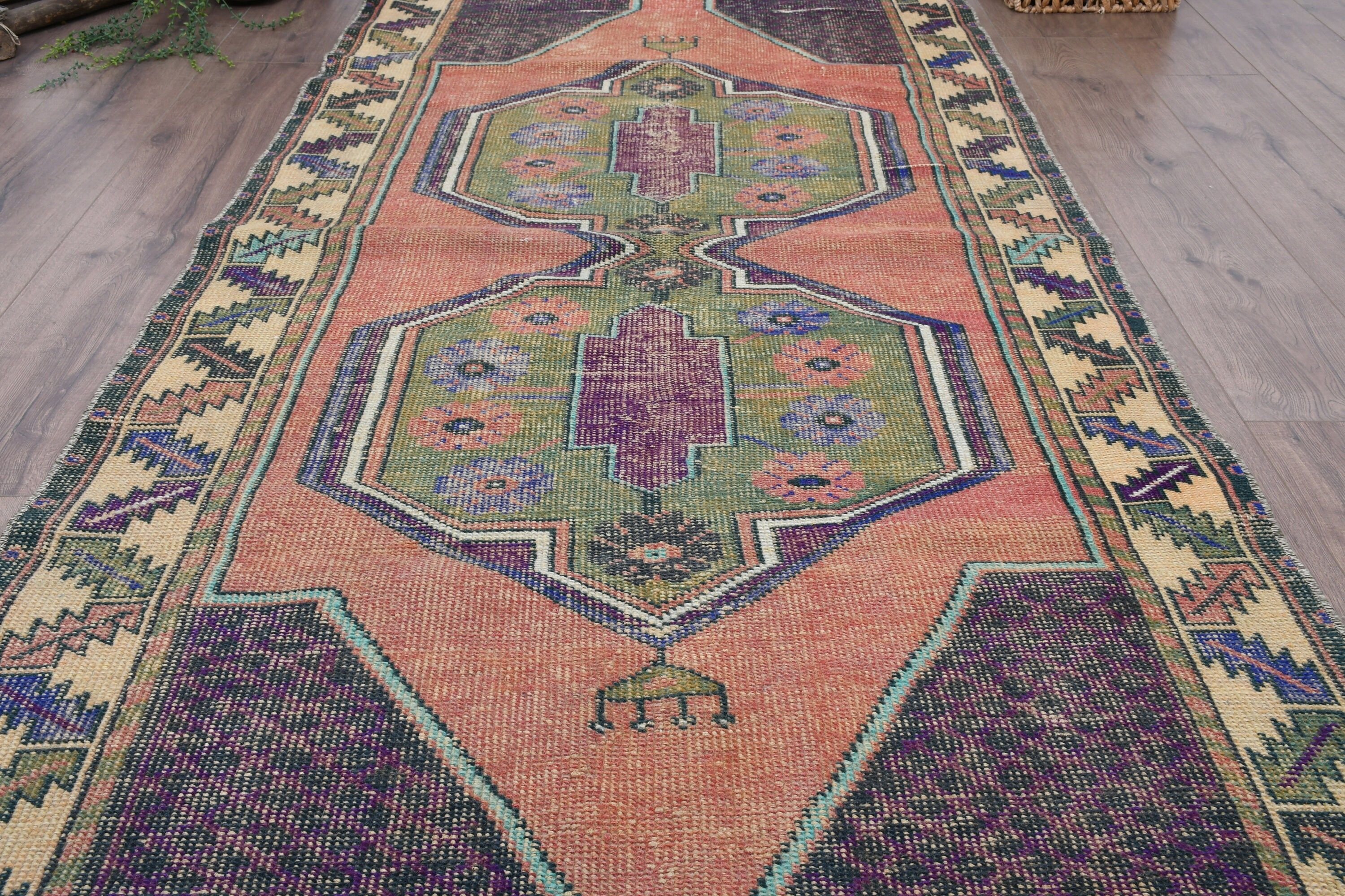 Office Rug, Turkish Rug, Green  3.7x8.6 ft Area Rugs, Vintage Rug, Living Room Rug, Moroccan Rug, Rugs for Floor