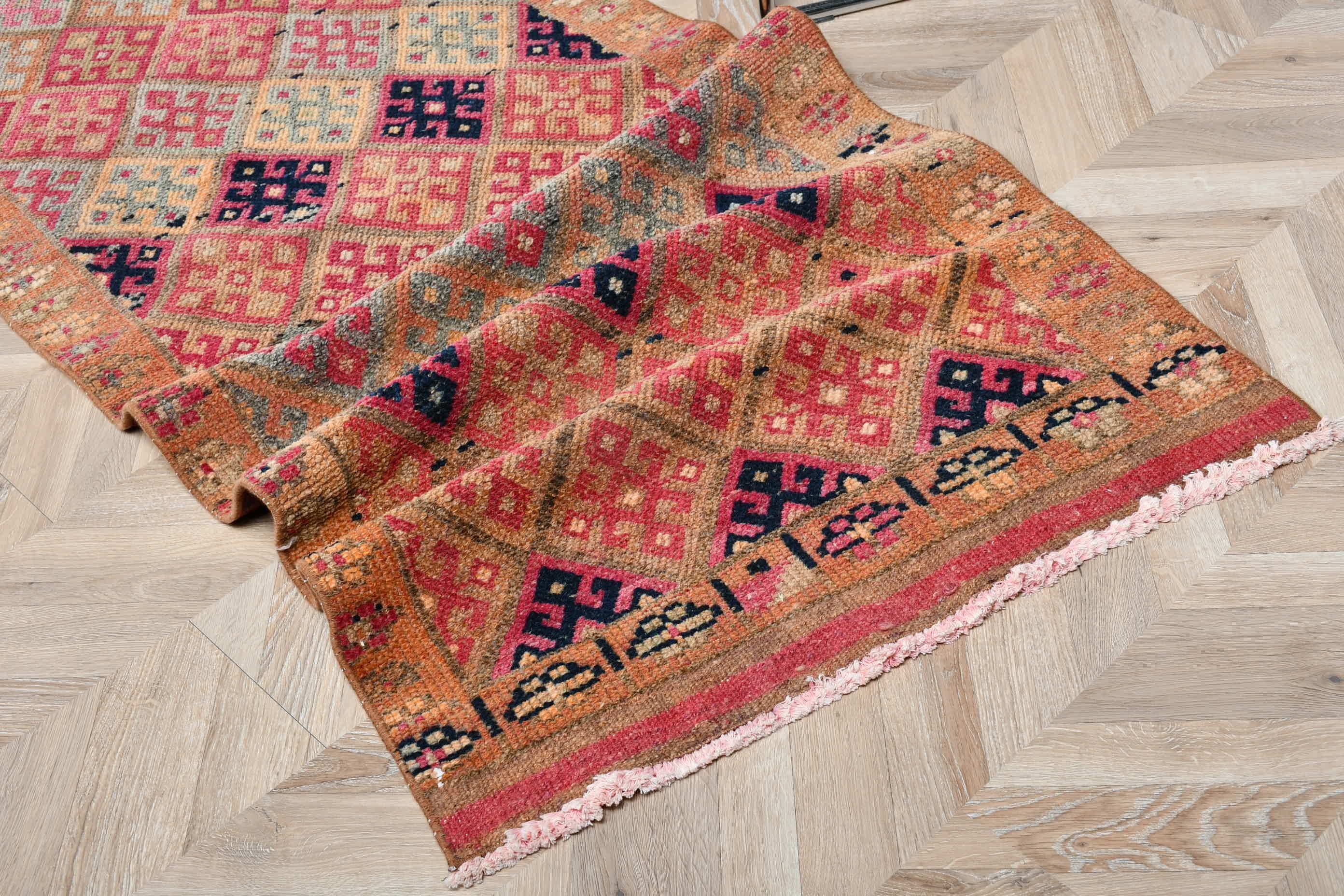 Vintage Rug, Rugs for Kitchen, Wool Rug, Kitchen Rugs, Floor Rug, 2.6x13.1 ft Runner Rugs, Oushak Rugs, Brown Home Decor Rugs, Turkish Rug