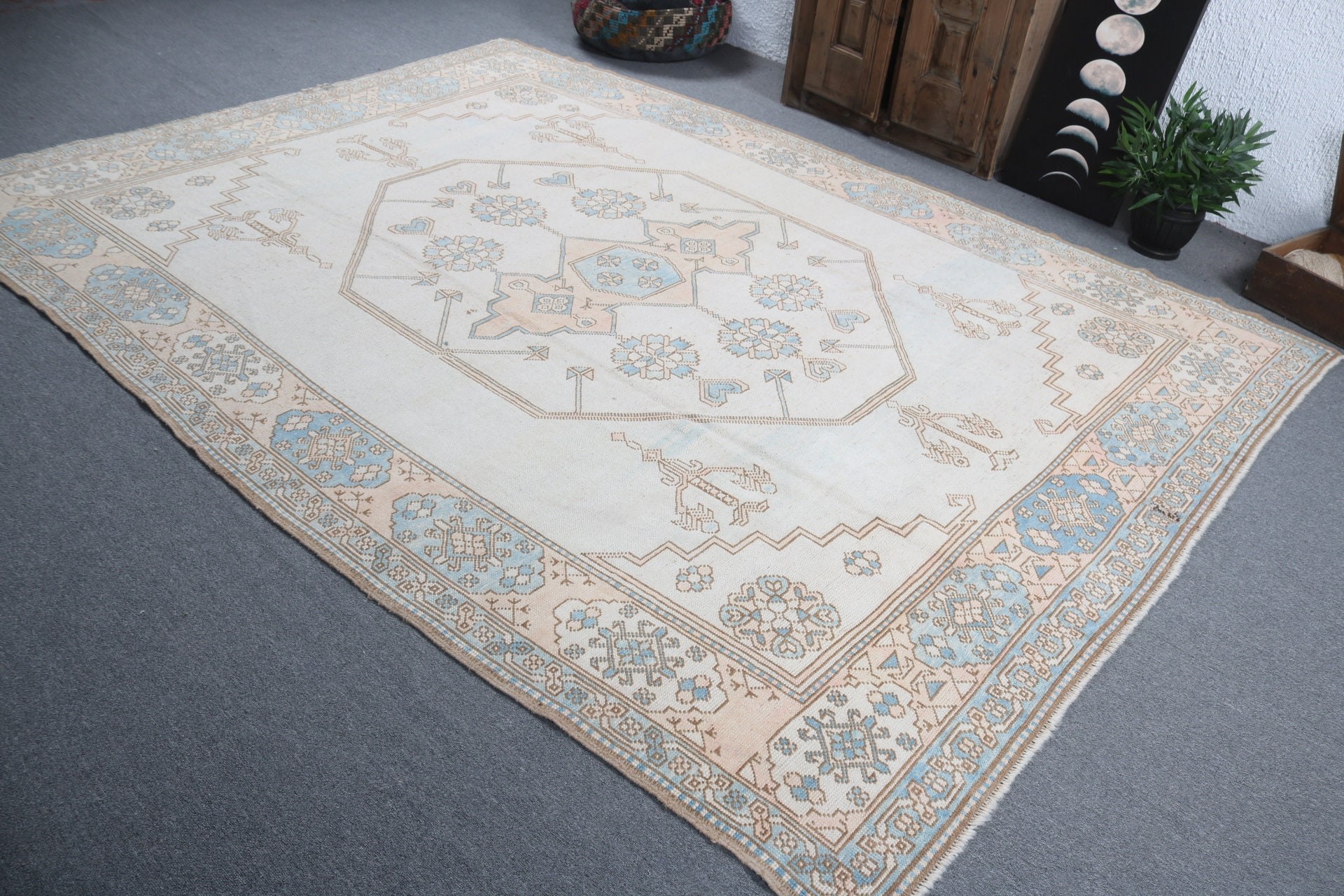 Beige Flatweave Rugs, Vintage Rug, Turkish Rug, 7.5x10.2 ft Oversize Rug, Neutral Rug, Living Room Rug, Dining Room Rug