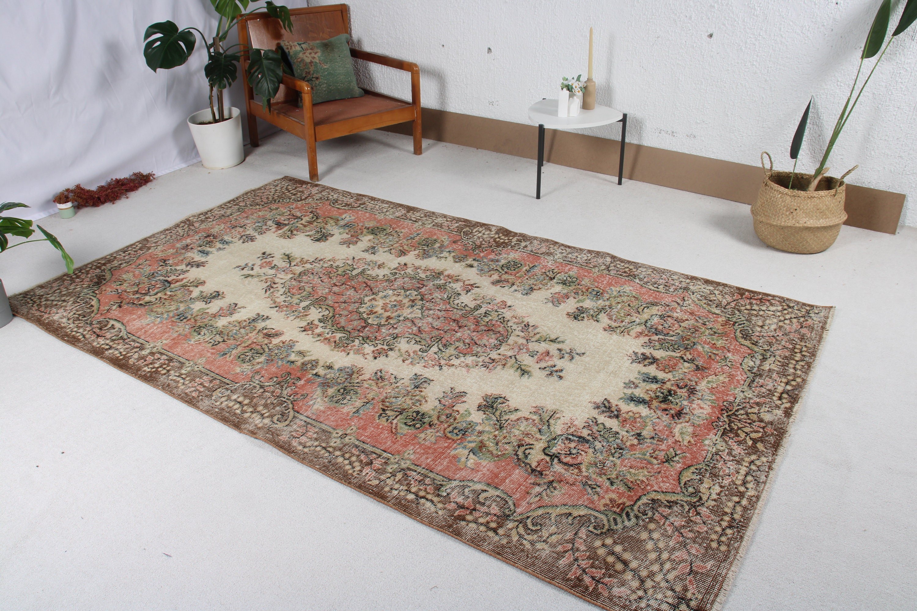 Geometrik Halılar, Yatak Odası Halıları, Türk Halıları, Anadolu Halısı, Büyük Vintage Halılar, Bej Boho Halısı, Vintage Halılar, 5.1x8.7 ft Büyük Halılar