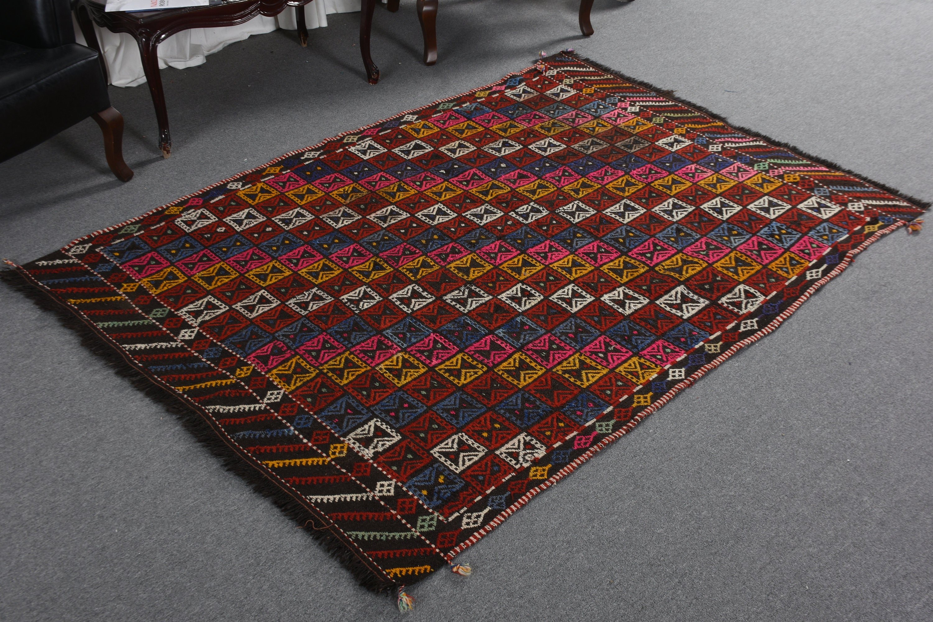 Türk Halısı, Yemek Odası Halıları, Pembe Yatak Odası Halısı, Oushak Halısı, Yemek Odası Halısı, Kilim, 5.2x6.8 ft Alan Halısı, Vintage Halılar, Ev Dekorasyonu Halısı