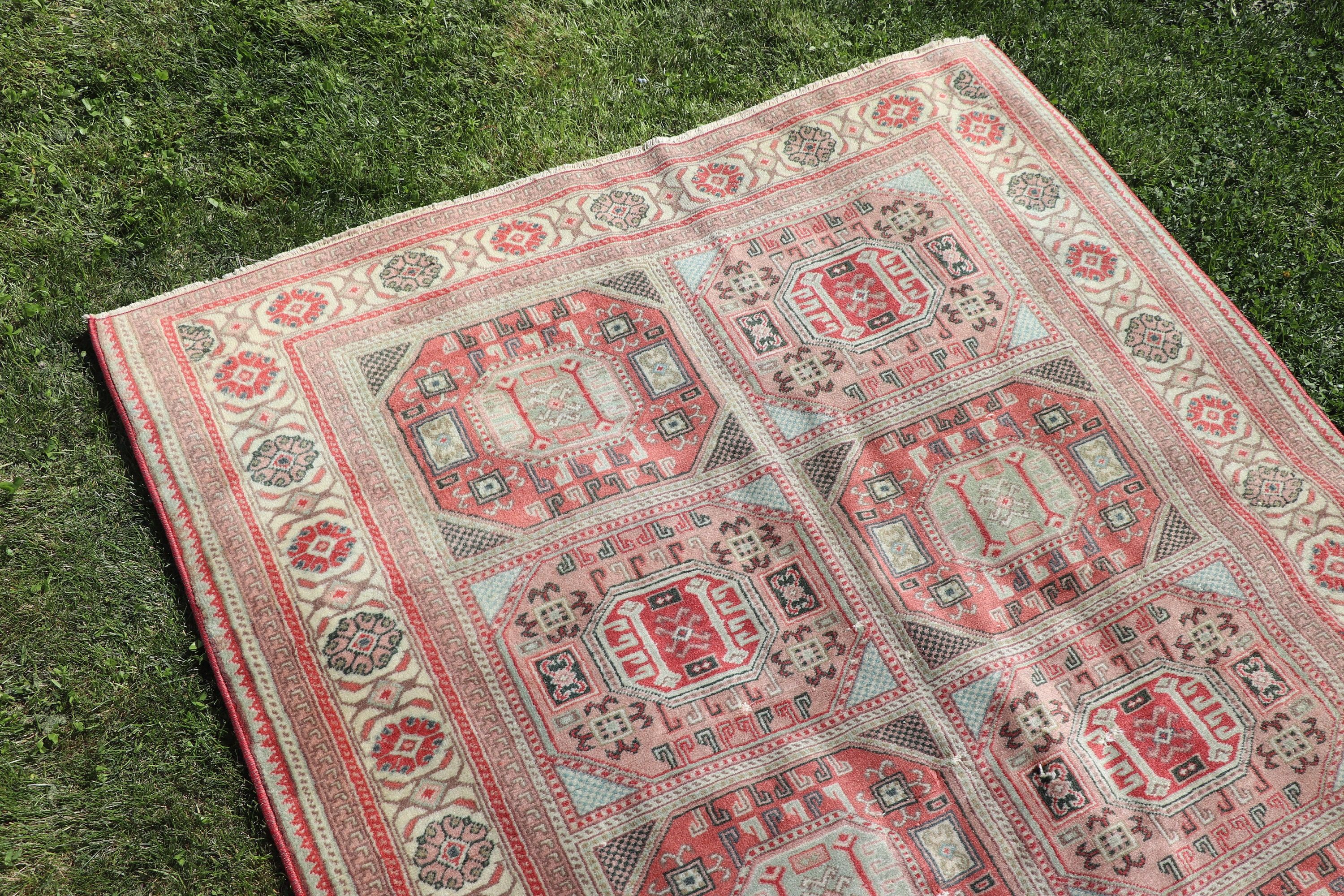 3.8x5.5 ft Accent Rugs, Turkish Rug, Red Oushak Rug, Entry Rugs, Cool Rug, Vintage Rug, Wool Rug, Decorative Rug, Rugs for Bedroom